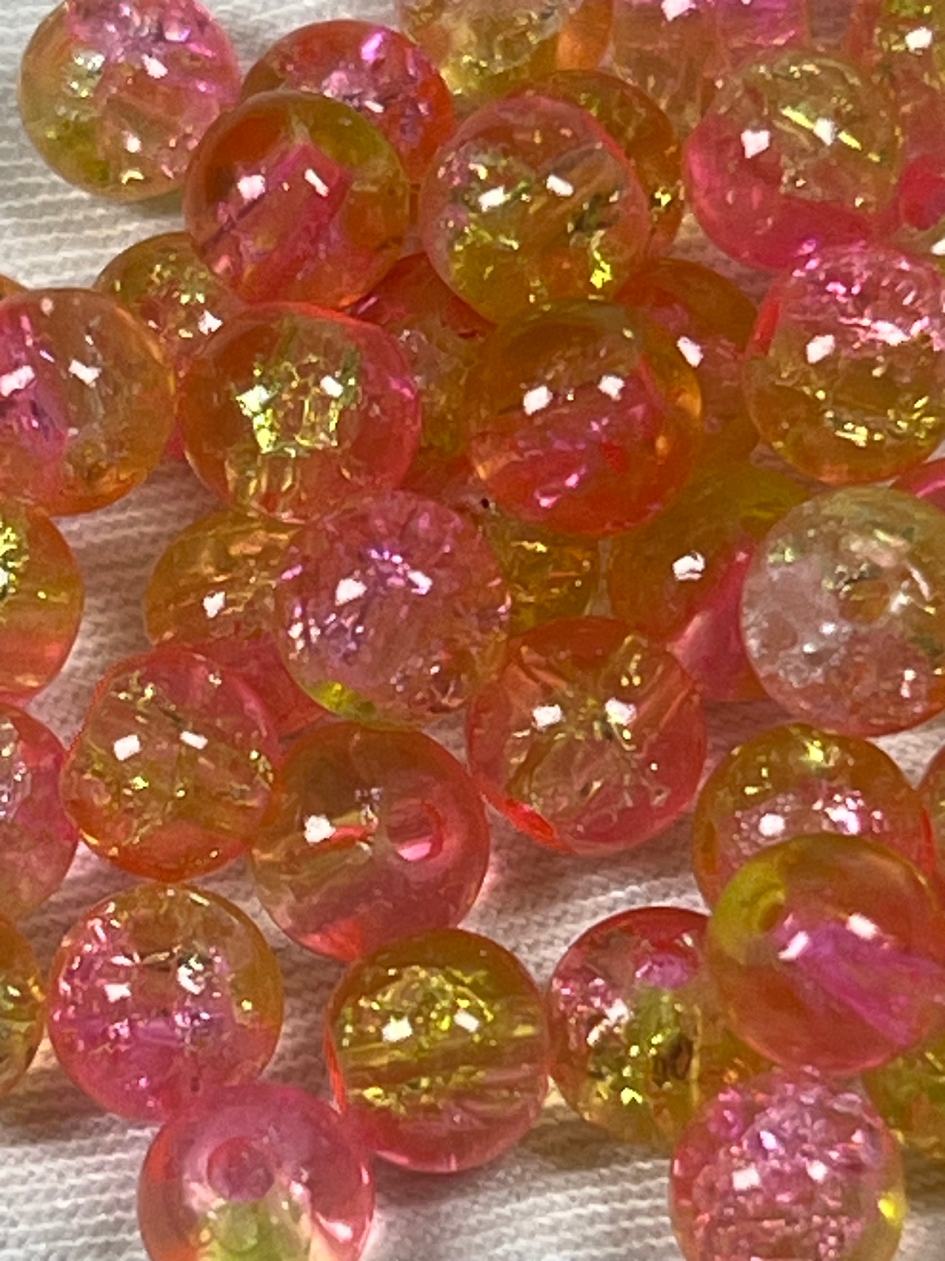 75 6mm Two-Tone Crackle Glass Beads Pink Lemonade