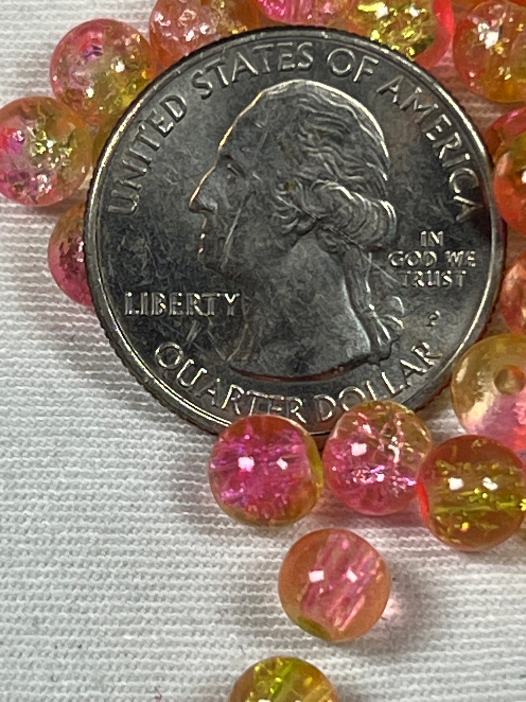 75 6mm Two-Tone Crackle Glass Beads Pink Lemonade