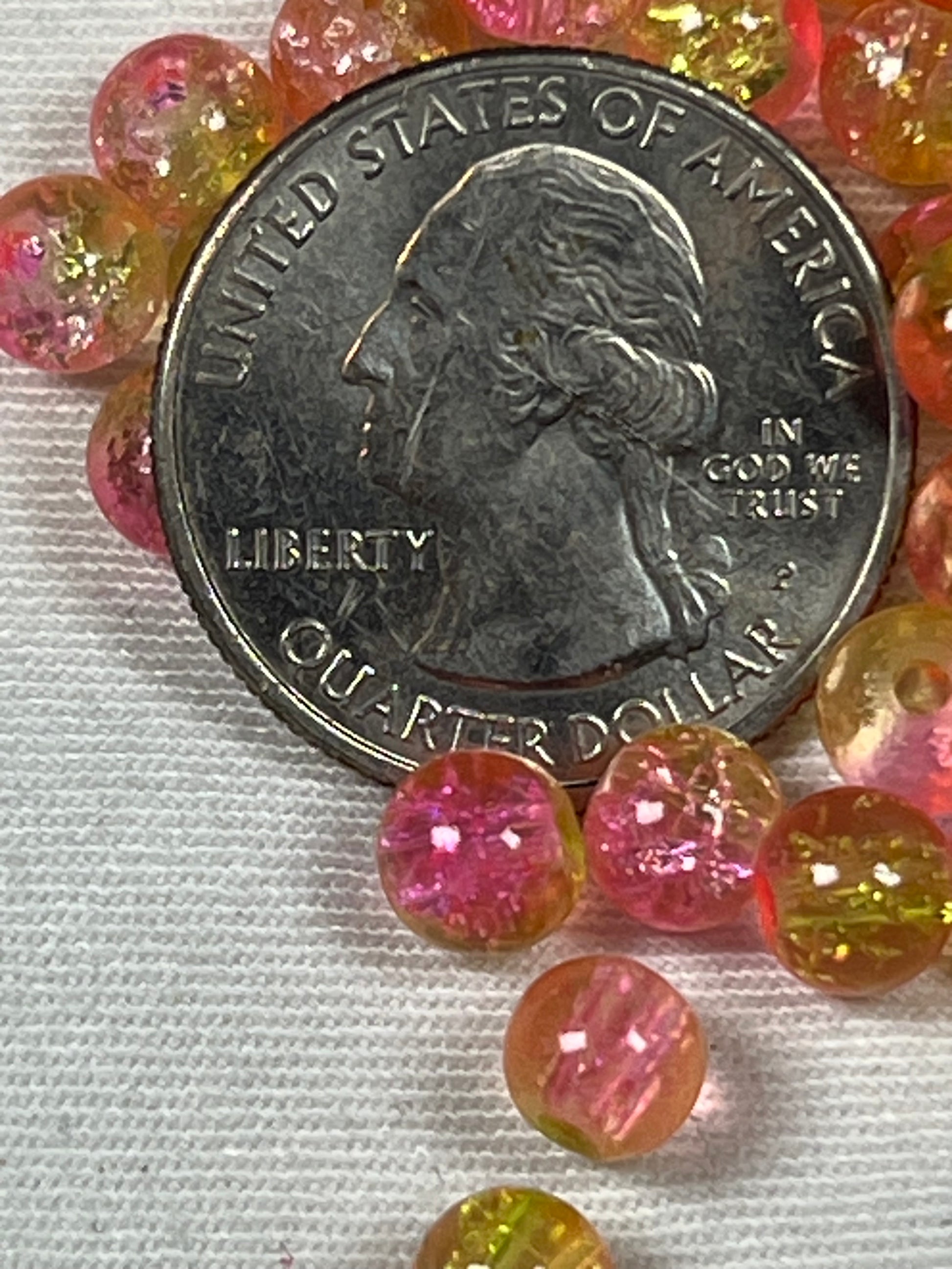 75 6mm Two-Tone Crackle Glass Beads Pink Lemonade