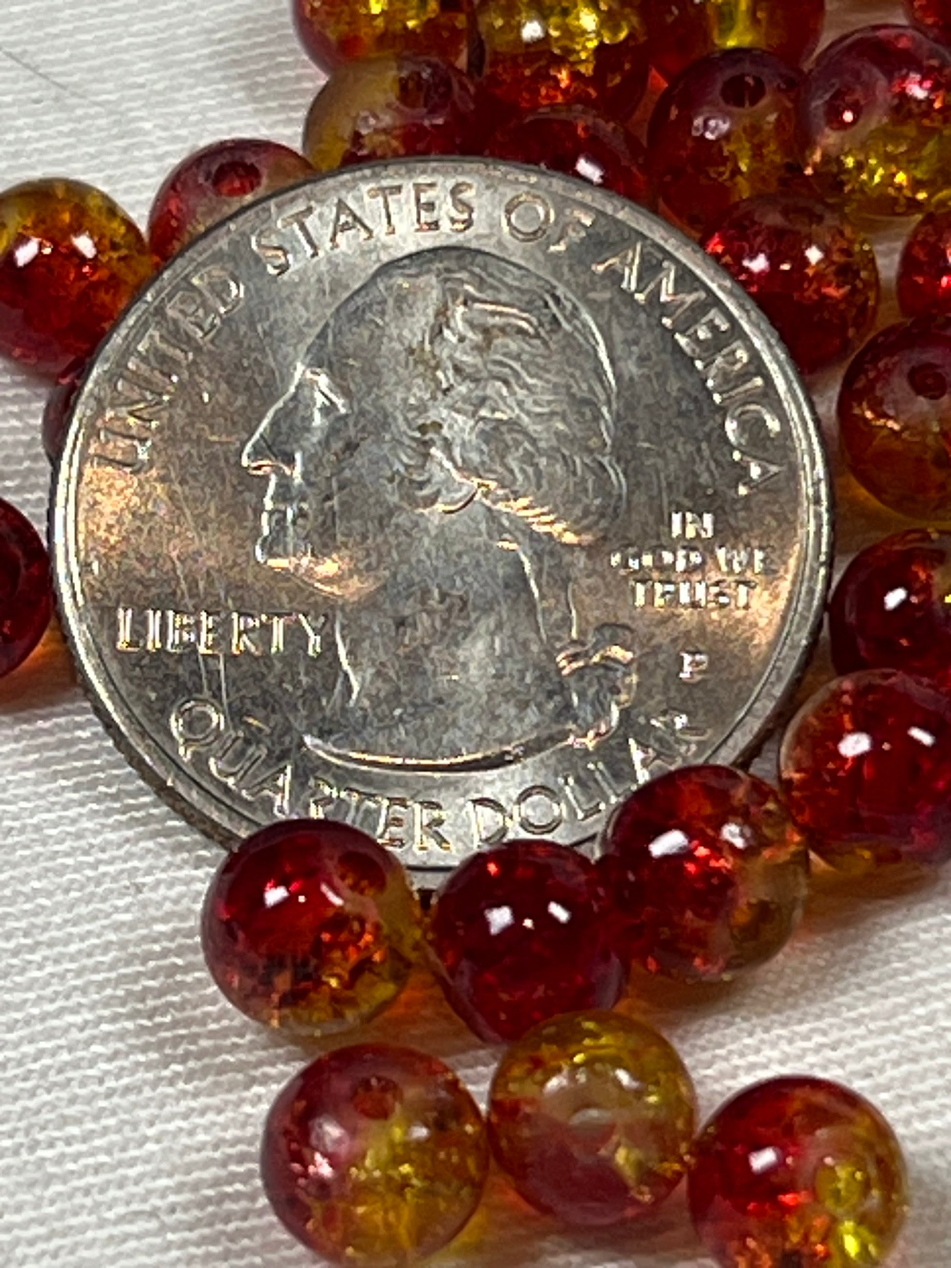 75 6mm Two-Tone Crackle Glass Beads Tomato