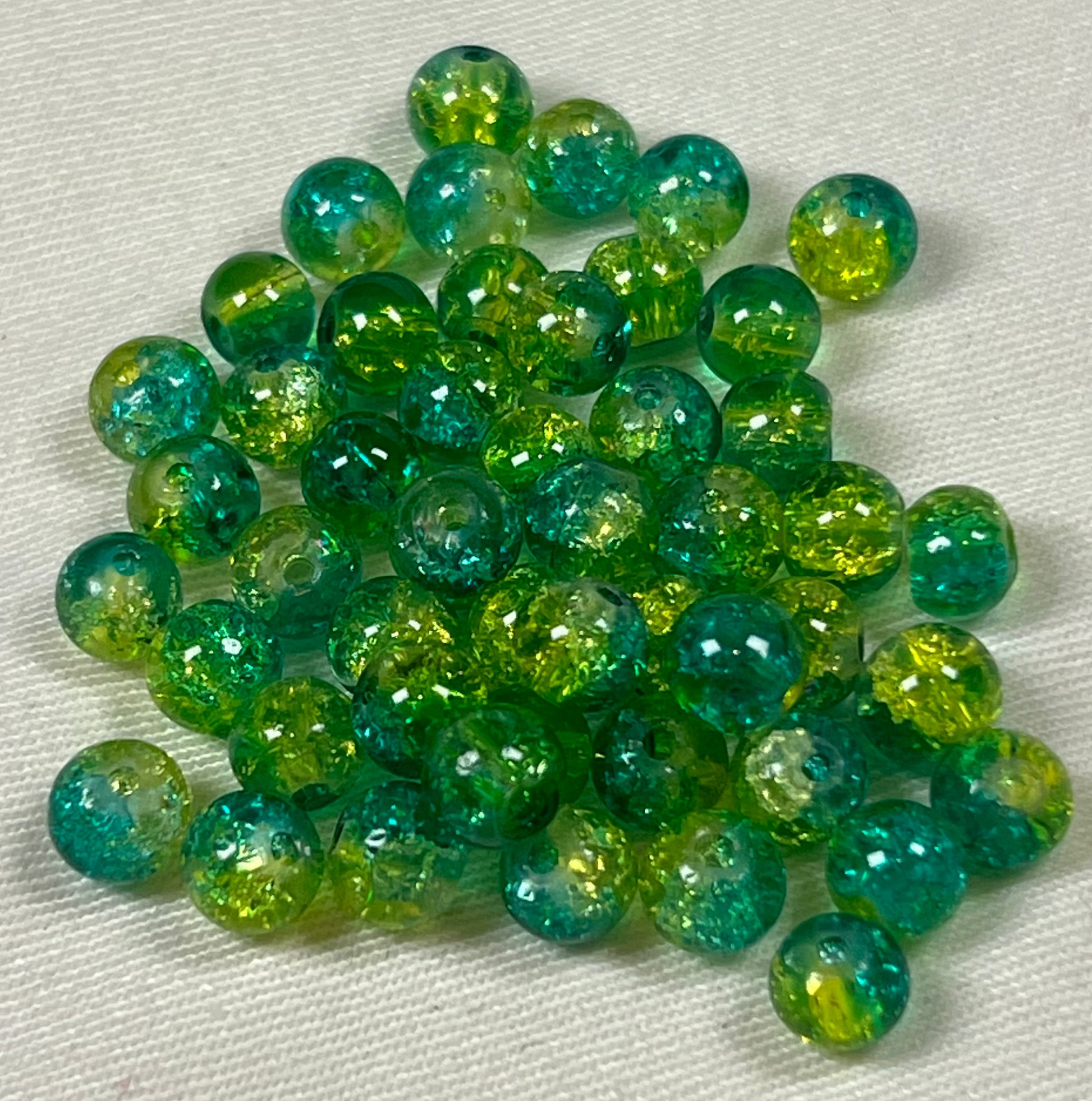75 6mm Two-Tone Crackle Glass Beads Turq & Surf