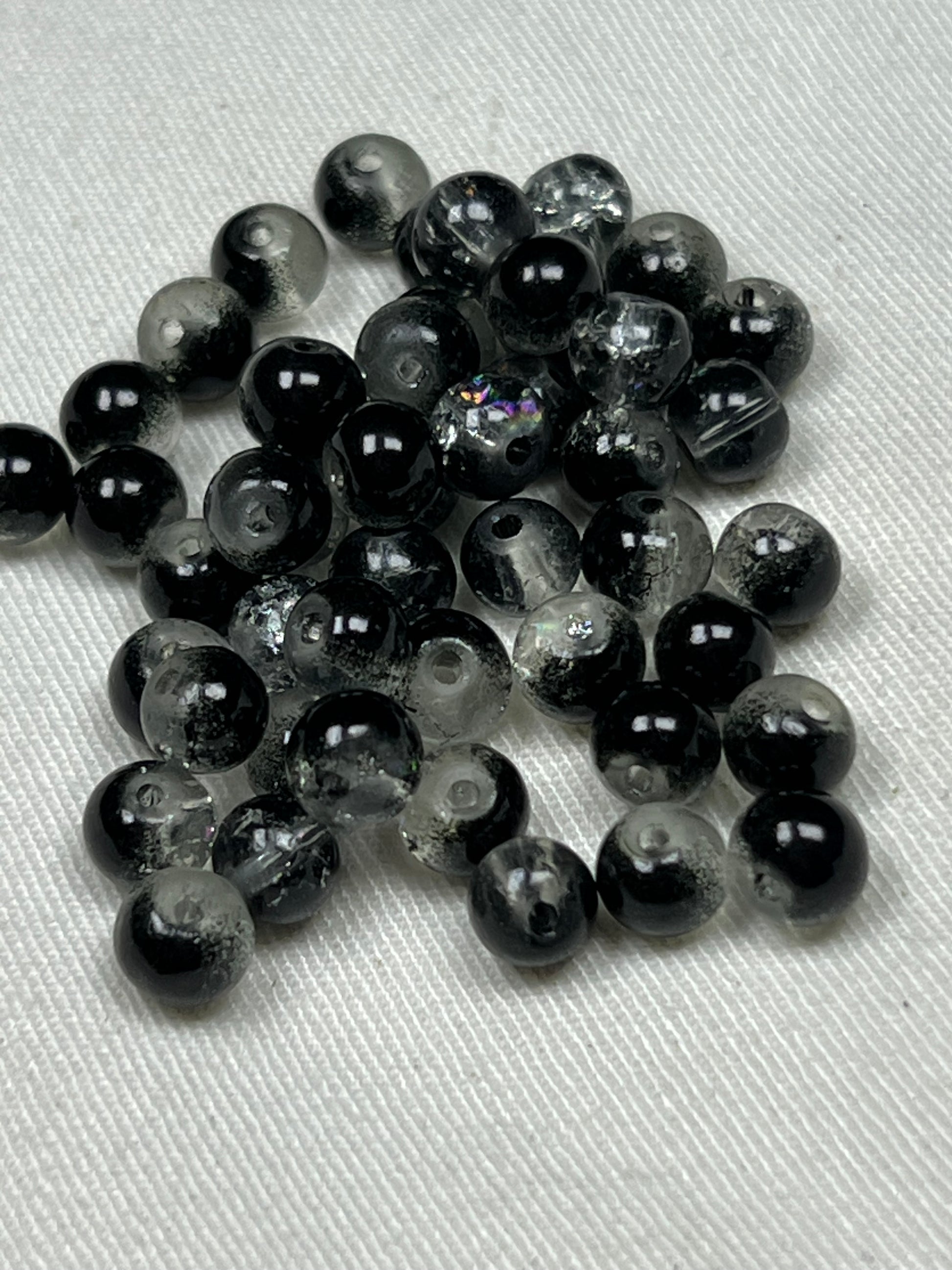 75 6mm Two-Tone Crackle Glass Beads Salt & Pepper