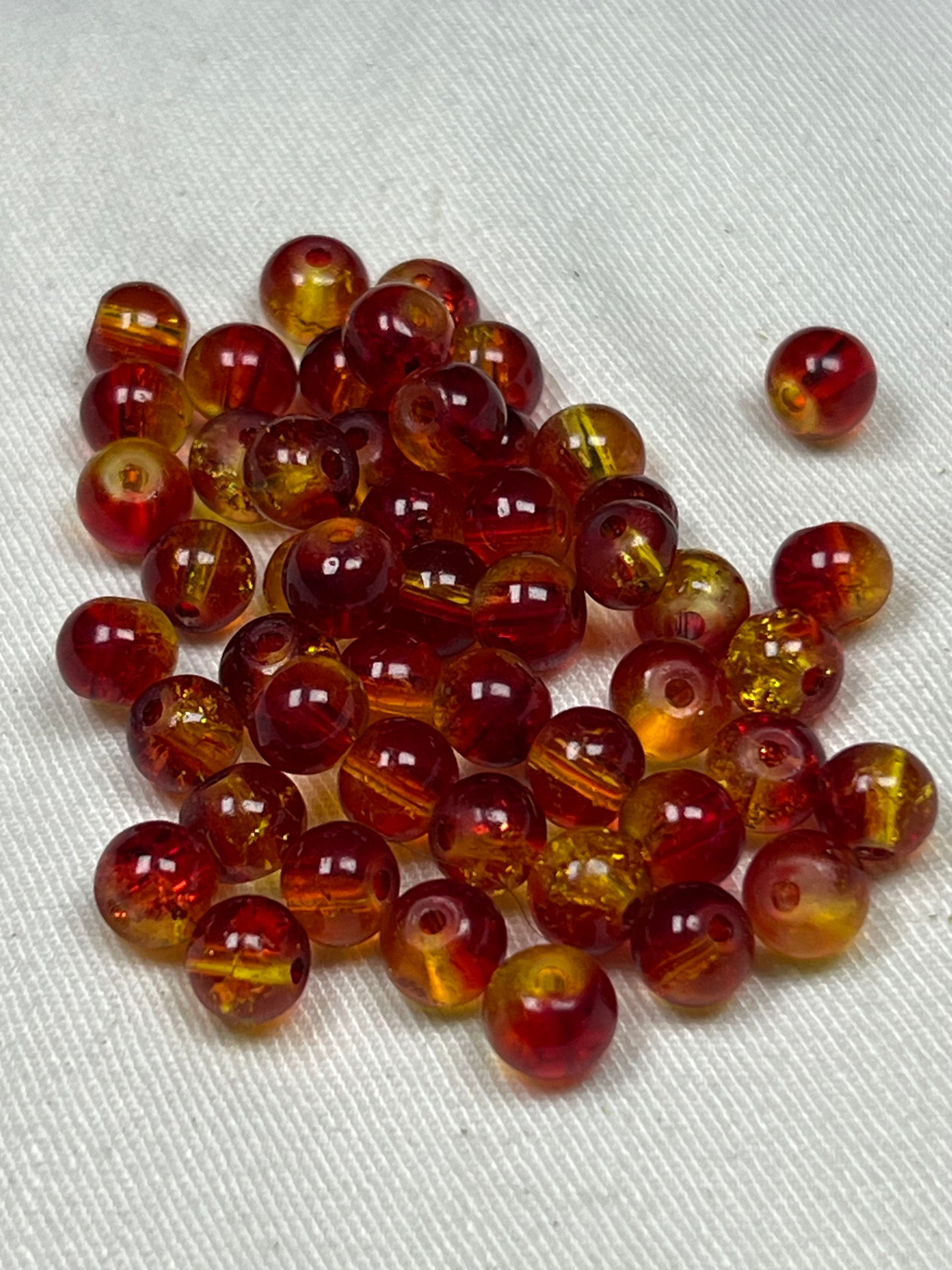 75 6mm Two-Tone Crackle Glass Beads Tomato