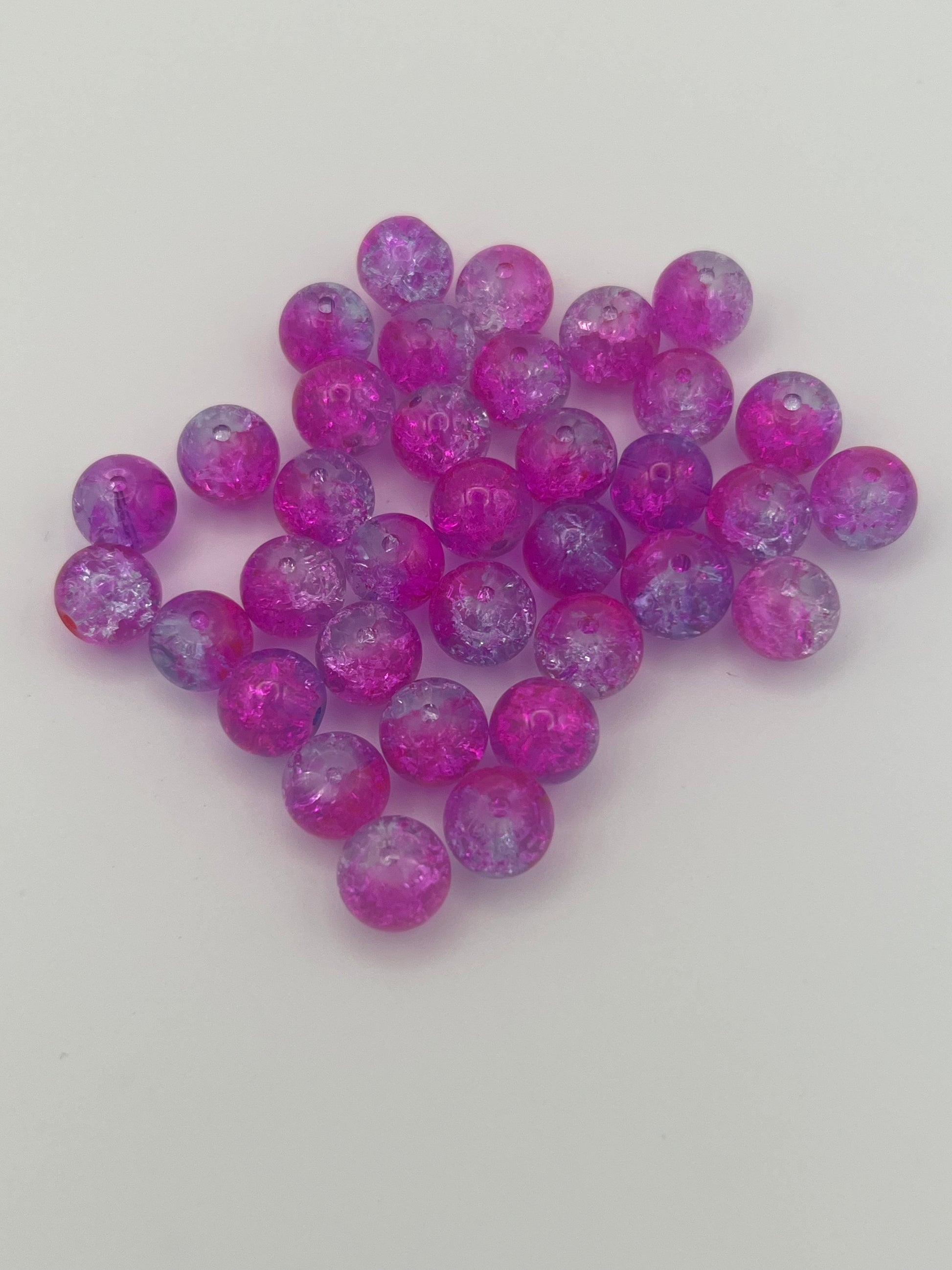 35 10mm Two-Tone Crackle Glass Beads Magenta