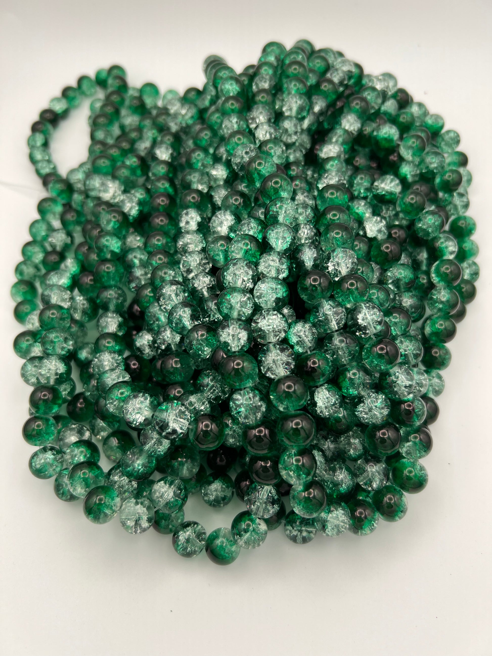 35 10mm Two-Tone Crackle Glass Beads Green Ice