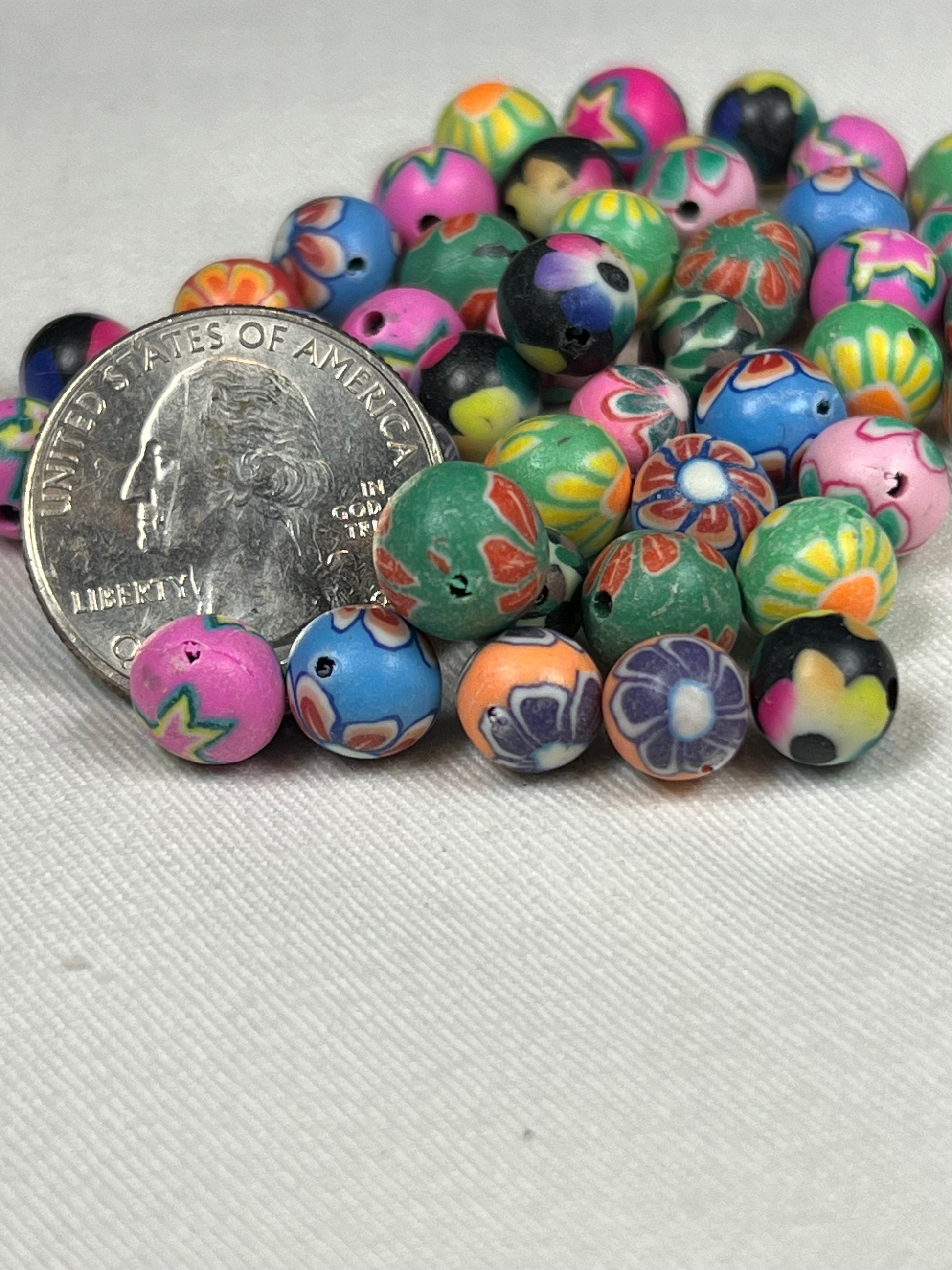 50 8mm Polymer Clay Beads Mixed Colors