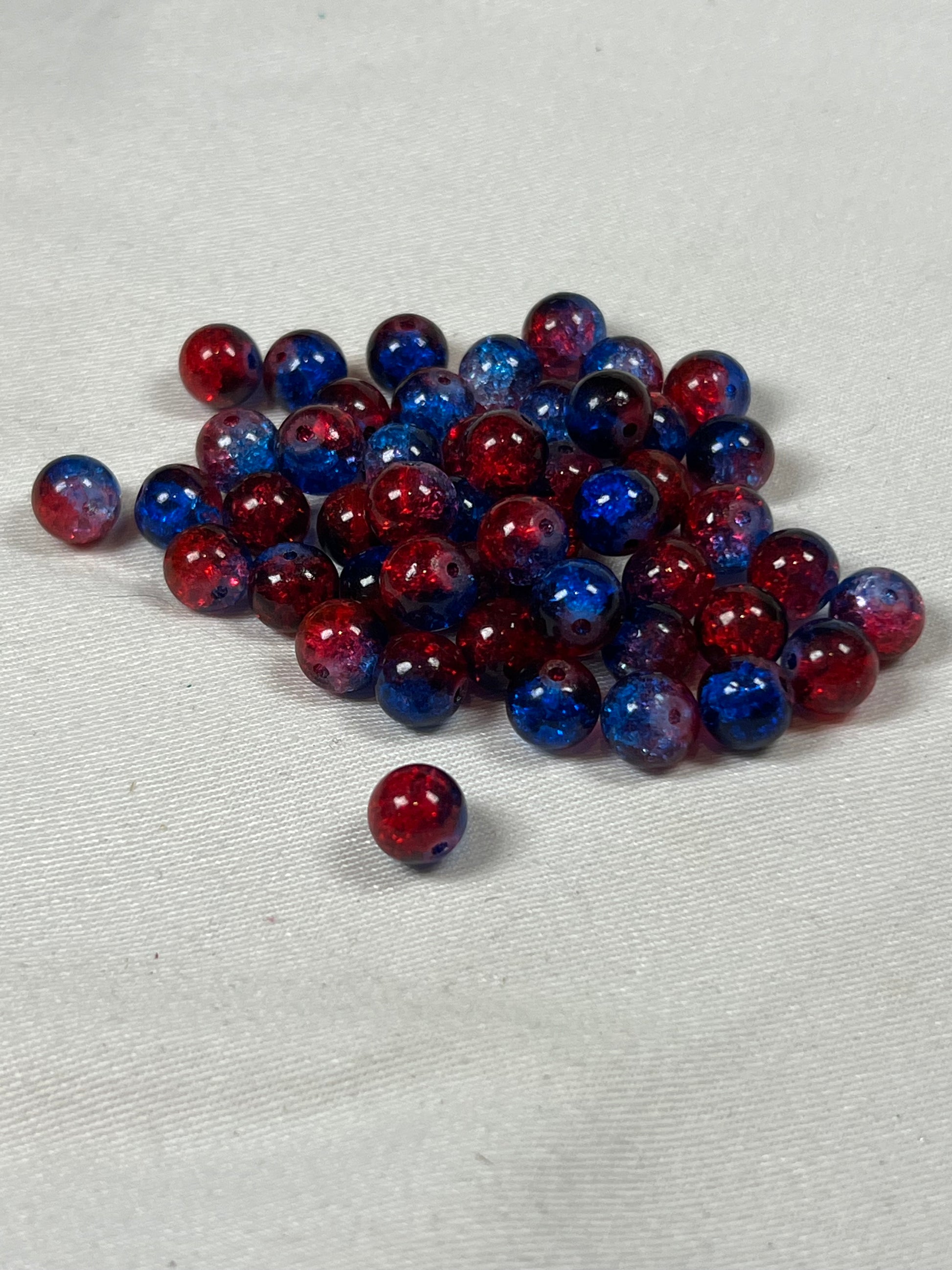 50 8mm Two-Tone Crackle Glass Beads Americana