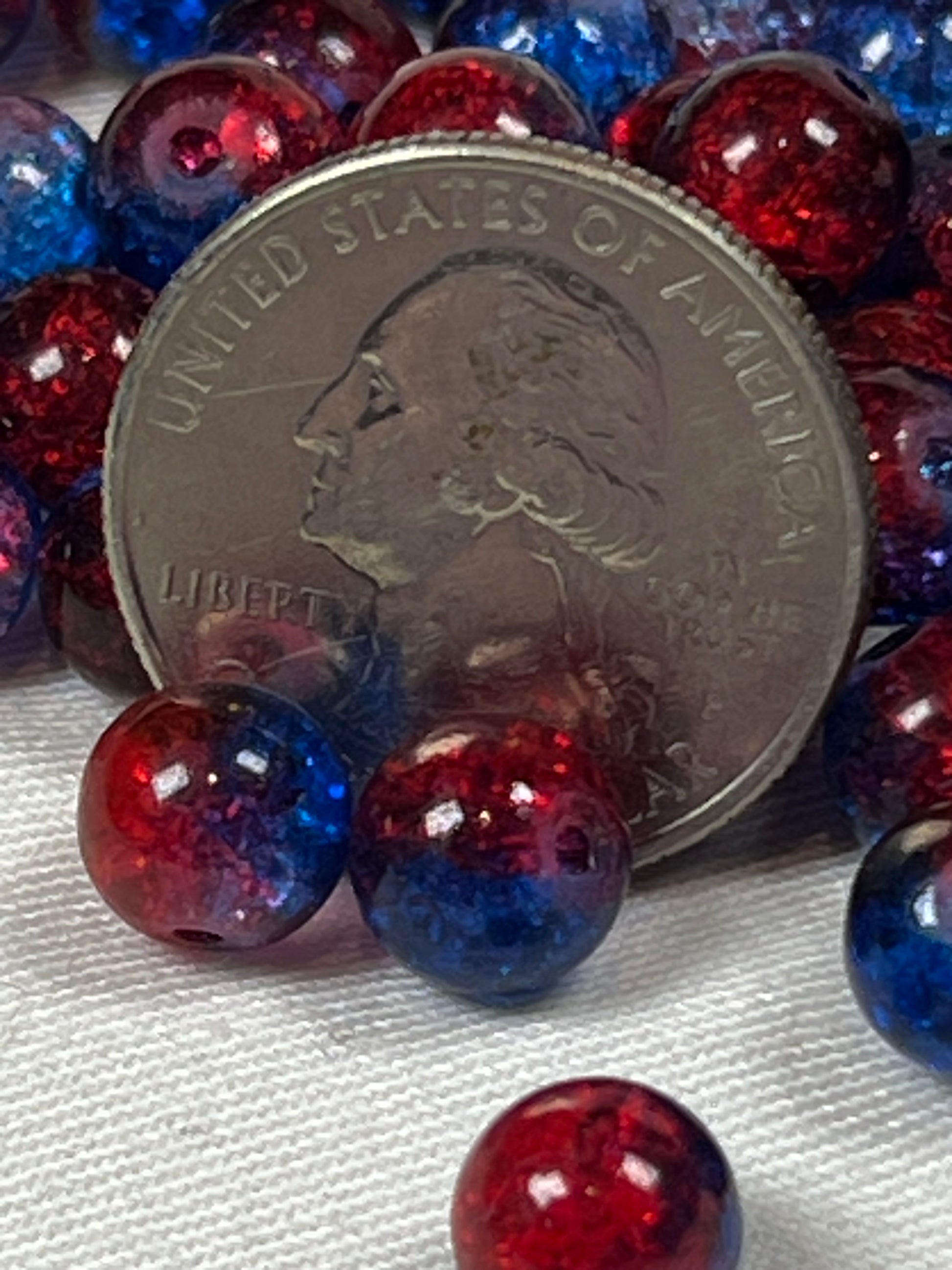 50 8mm Two-Tone Crackle Glass Beads Americana