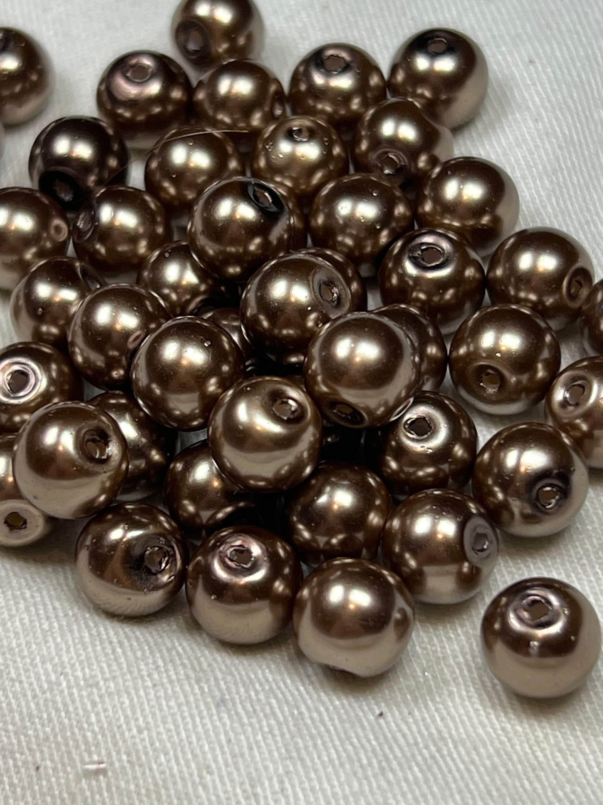 50 8mm Glass Pearl Beads Camel