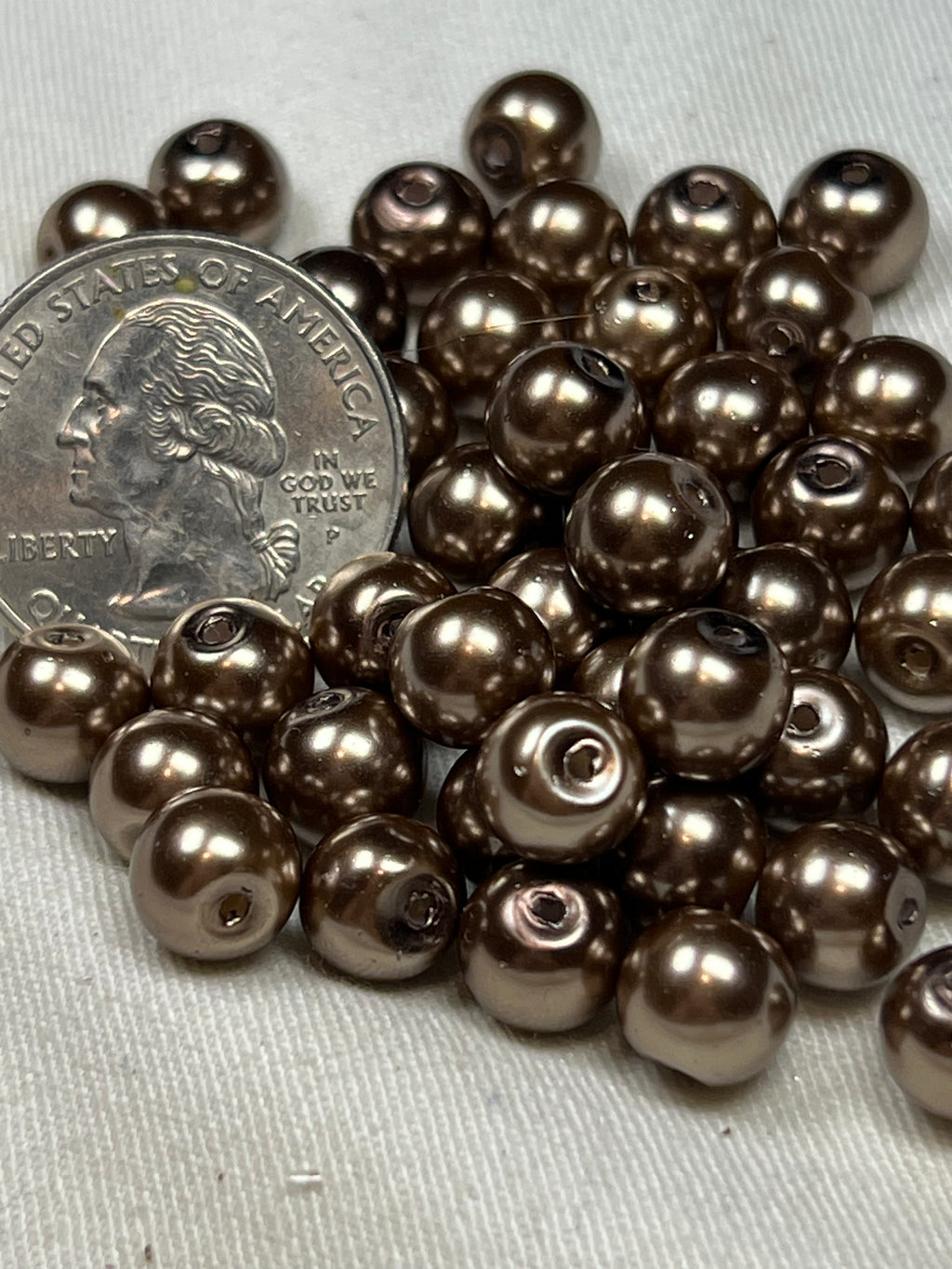 50 8mm Glass Pearl Beads Camel