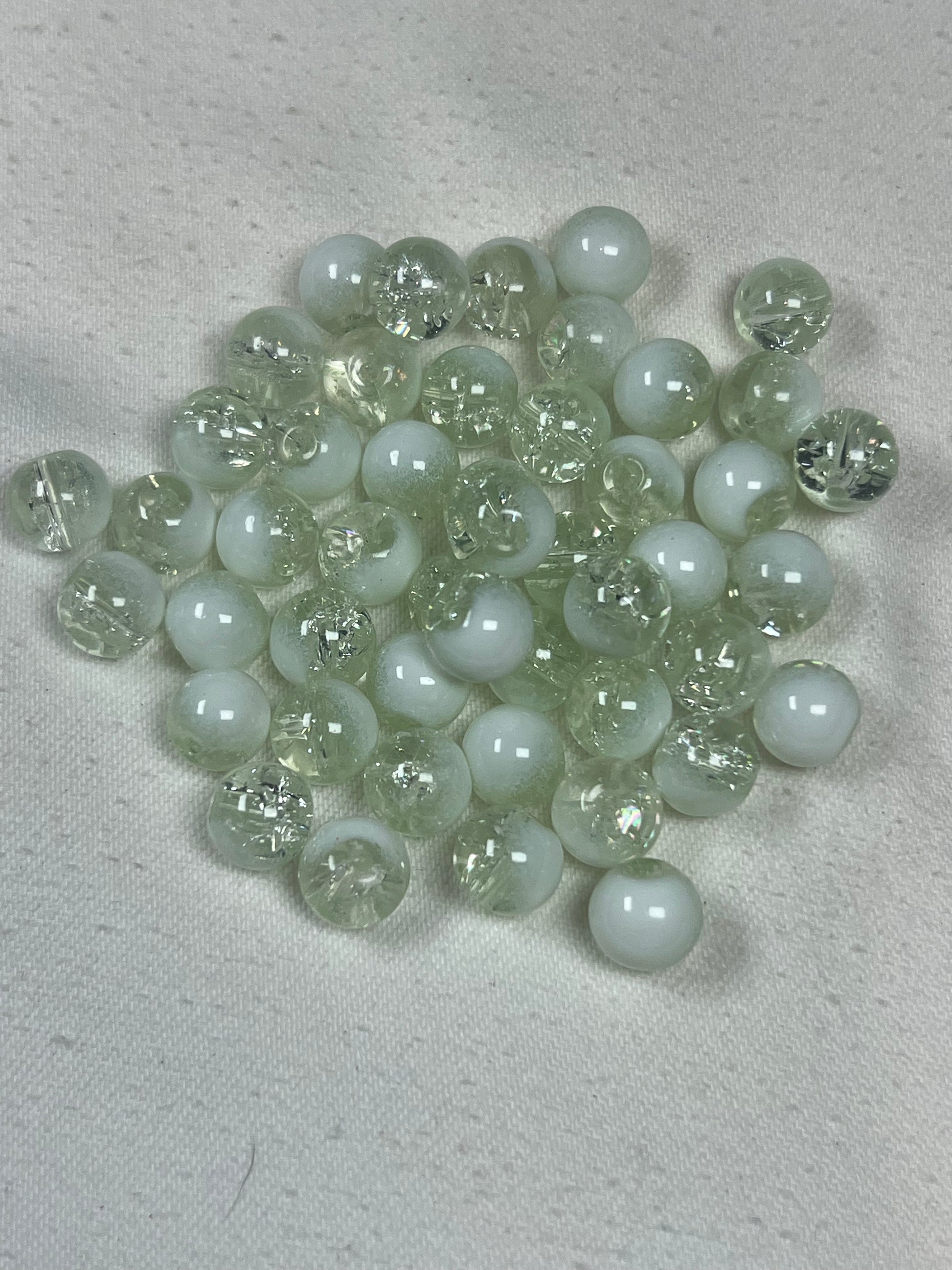 50 8mm Two-Tone Crackle Glass Beads Clear & White