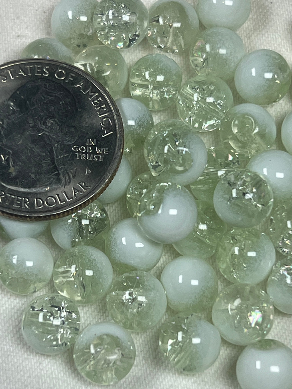 50 8mm Two-Tone Crackle Glass Beads Clear & White
