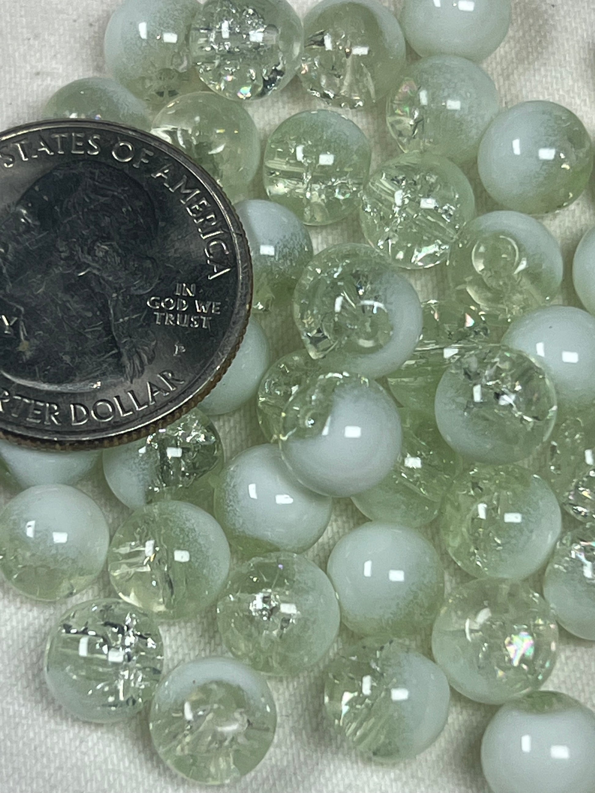 50 8mm Two-Tone Crackle Glass Beads Clear & White