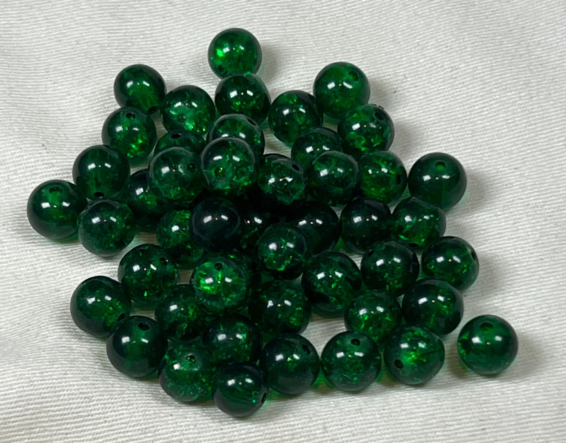 50 8mm Crackle Glass Beads Dark Green
