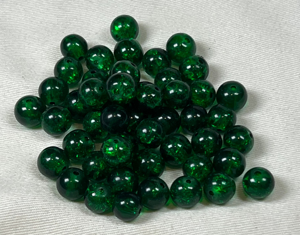 50 8mm Crackle Glass Beads Dark Green