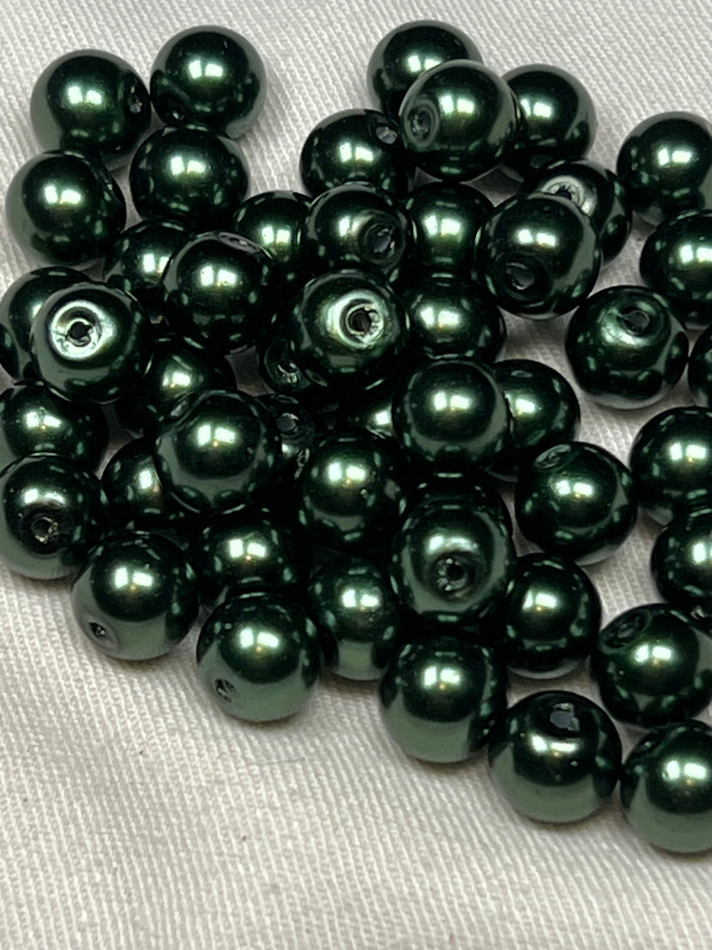 50 8mm Glass Pearl Beads Dark Green