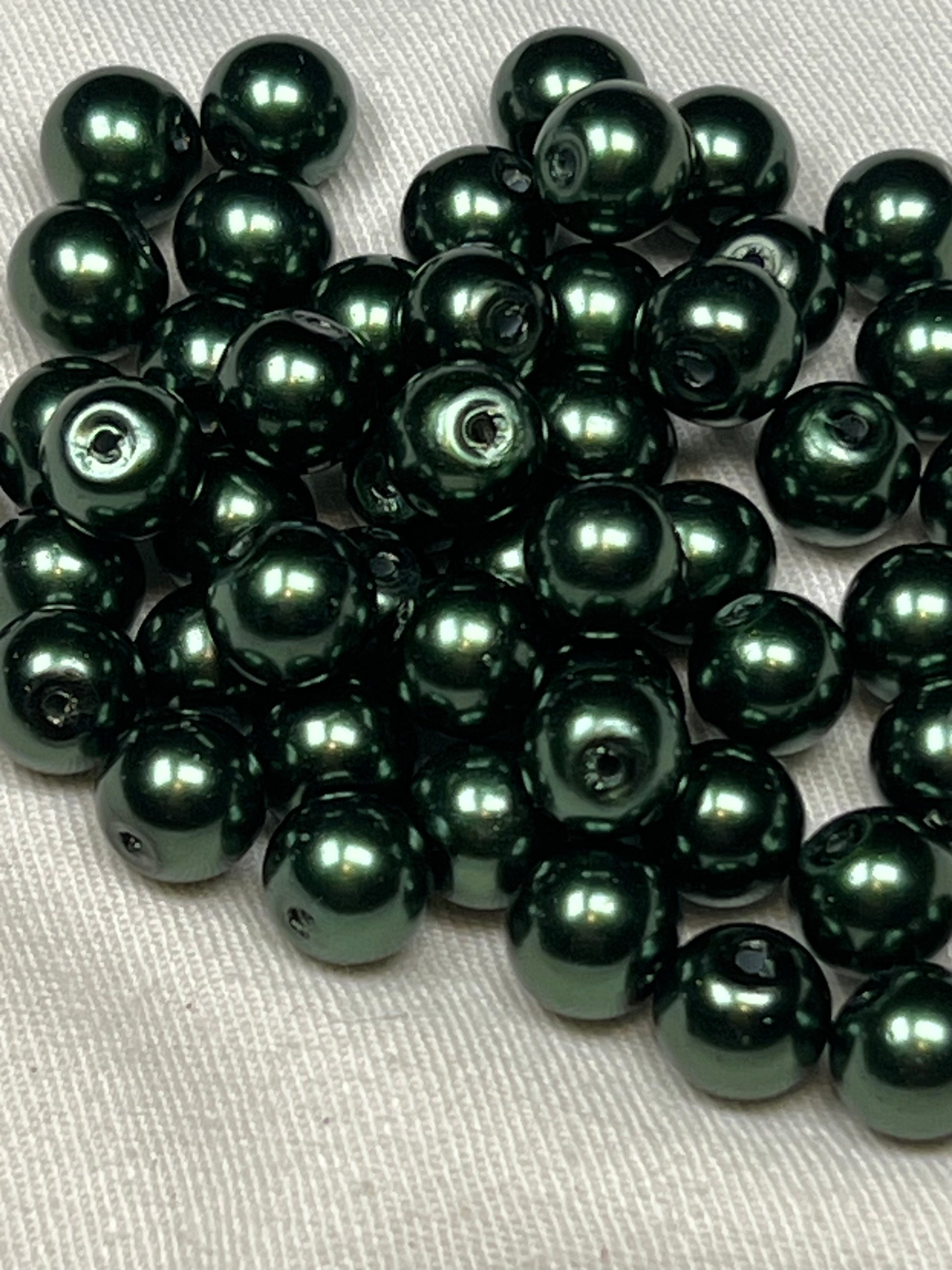 50 8mm Glass Pearl Beads Dark Green
