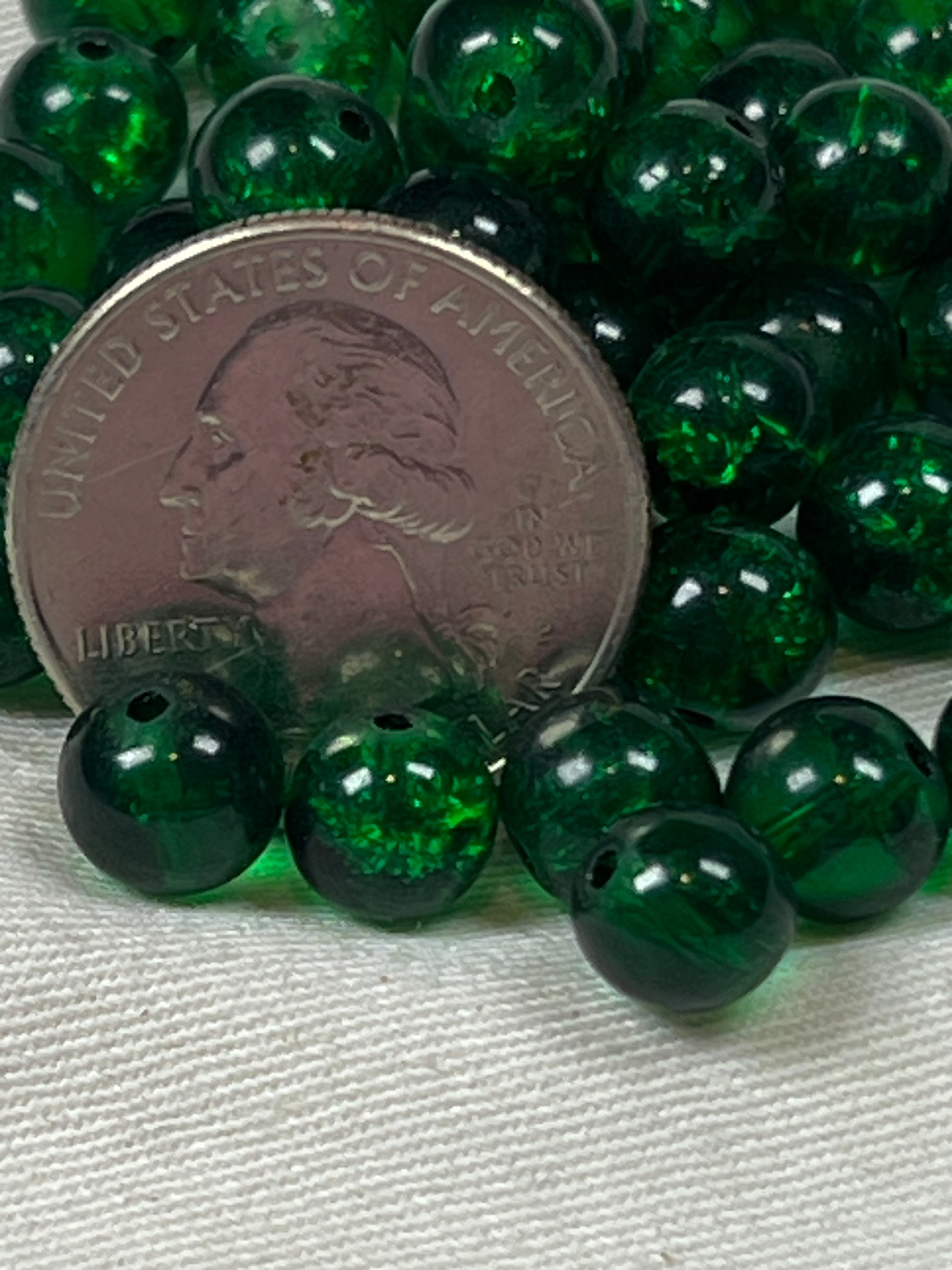 50 8mm Crackle Glass Beads Dark Green