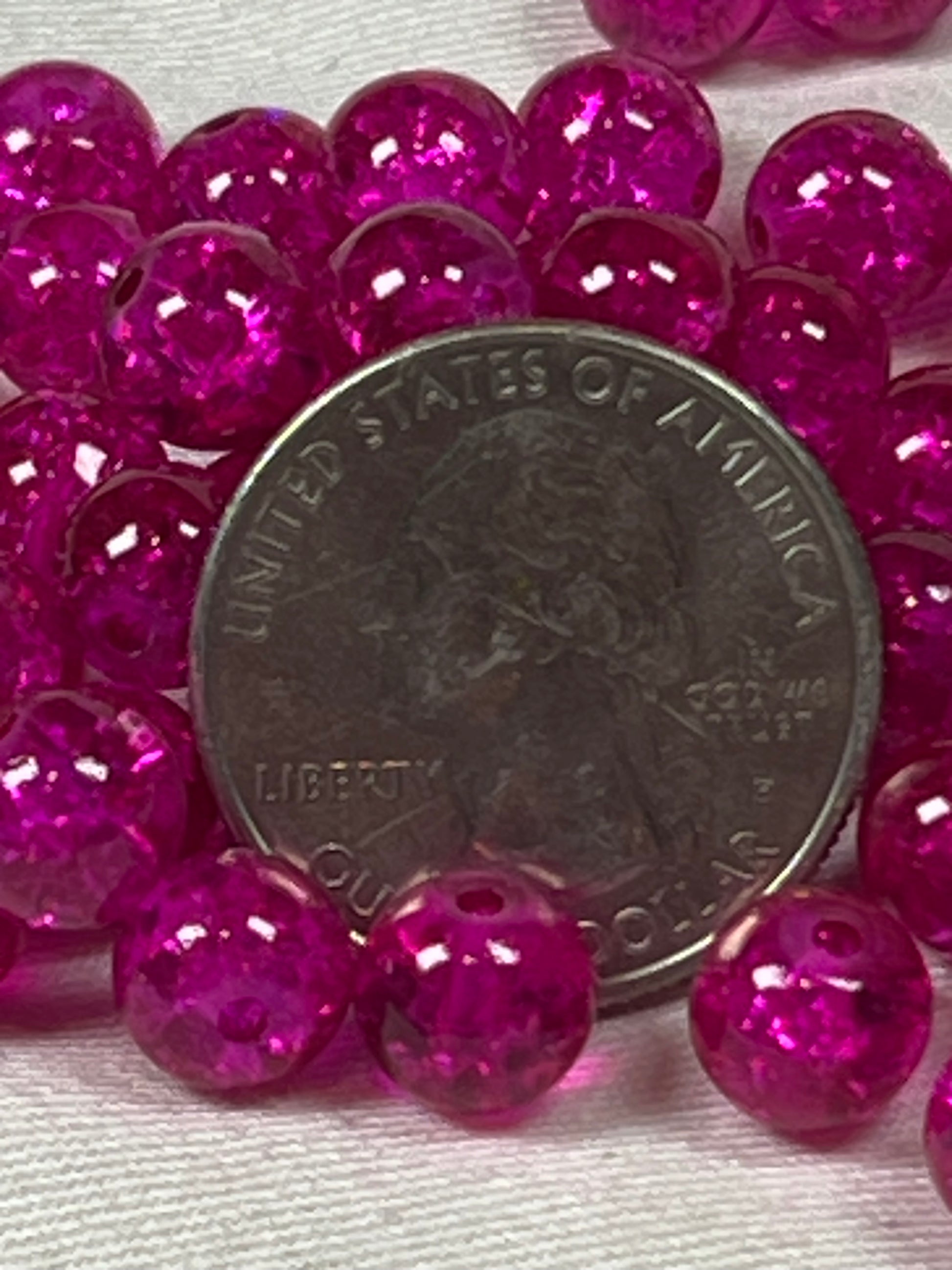 50 8mm Crackle Glass Beads Dark Pink