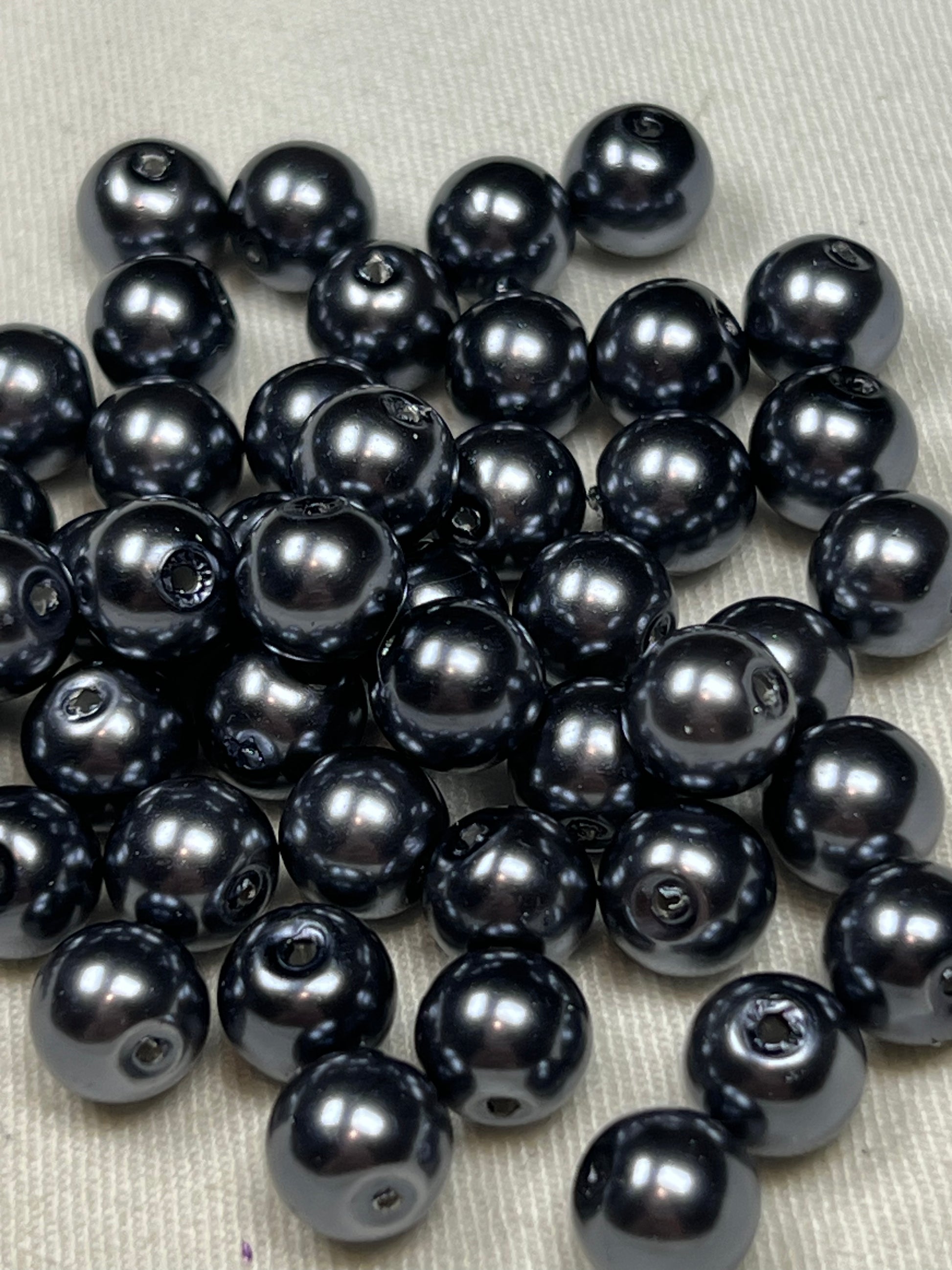 50 8mm slate gray glass pearl beads.