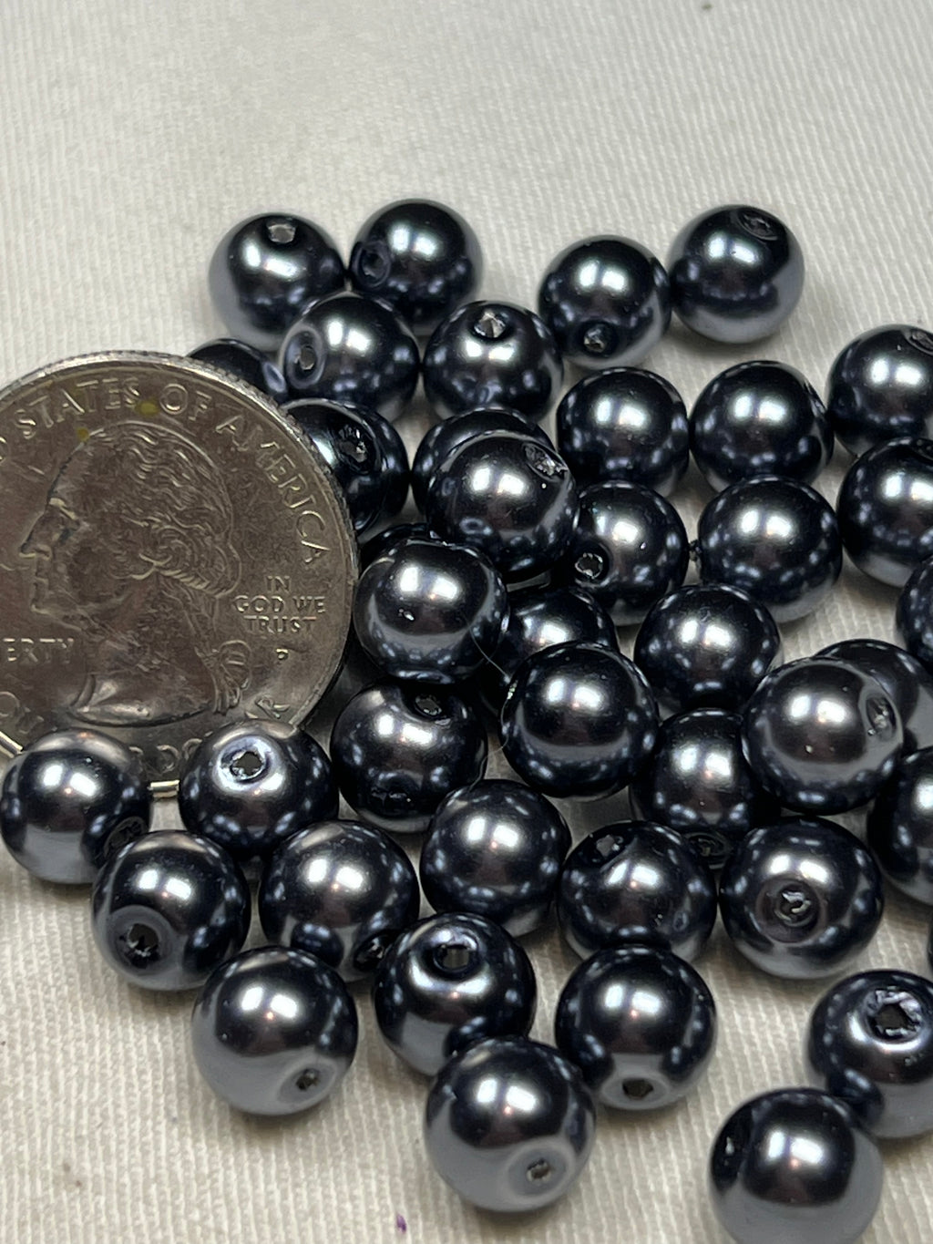 50 8mm slate gray glass pearl beads with a 1mm hole.