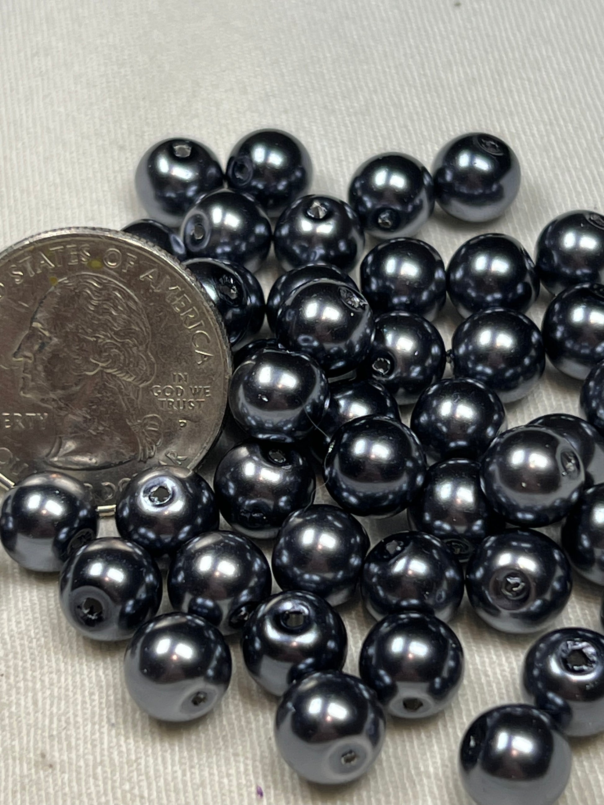 50 8mm slate gray glass pearl beads with a 1mm hole.