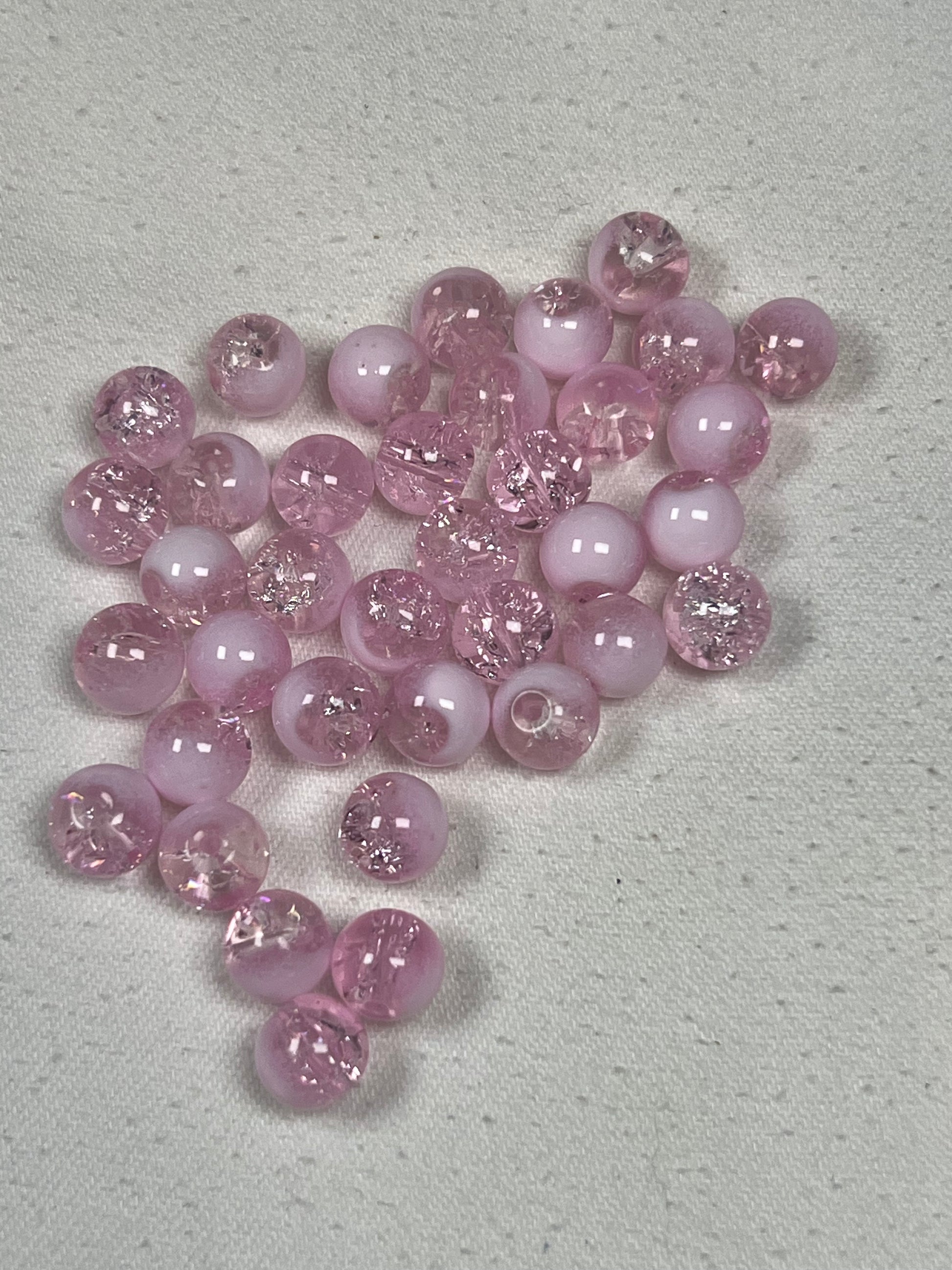 50 8mm Two-Tone Crackle Glass Beads Flamingo & White