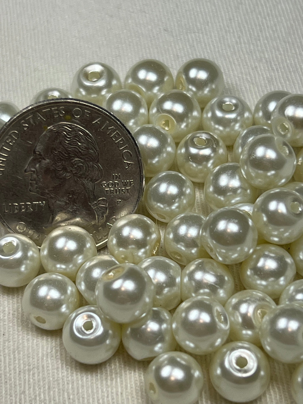 50 8mm Glass Pearl Beads Ivory