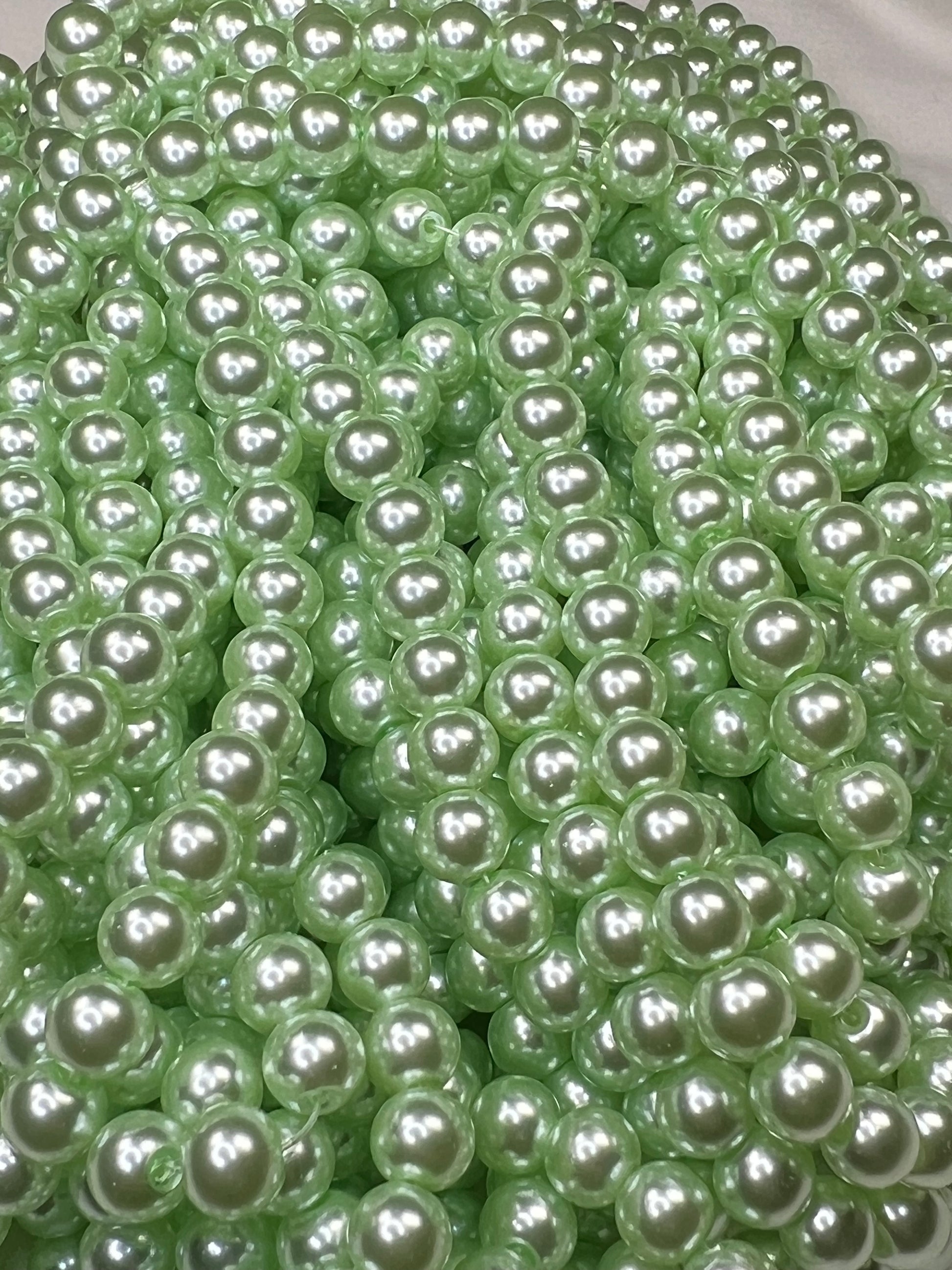 50 8mm Glass Pearl Beads Lime Green
