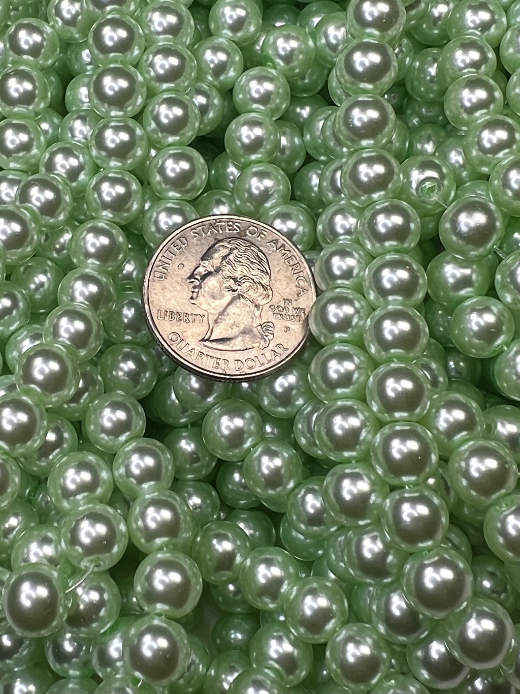 50 8mm Glass Pearl Beads Lime Green