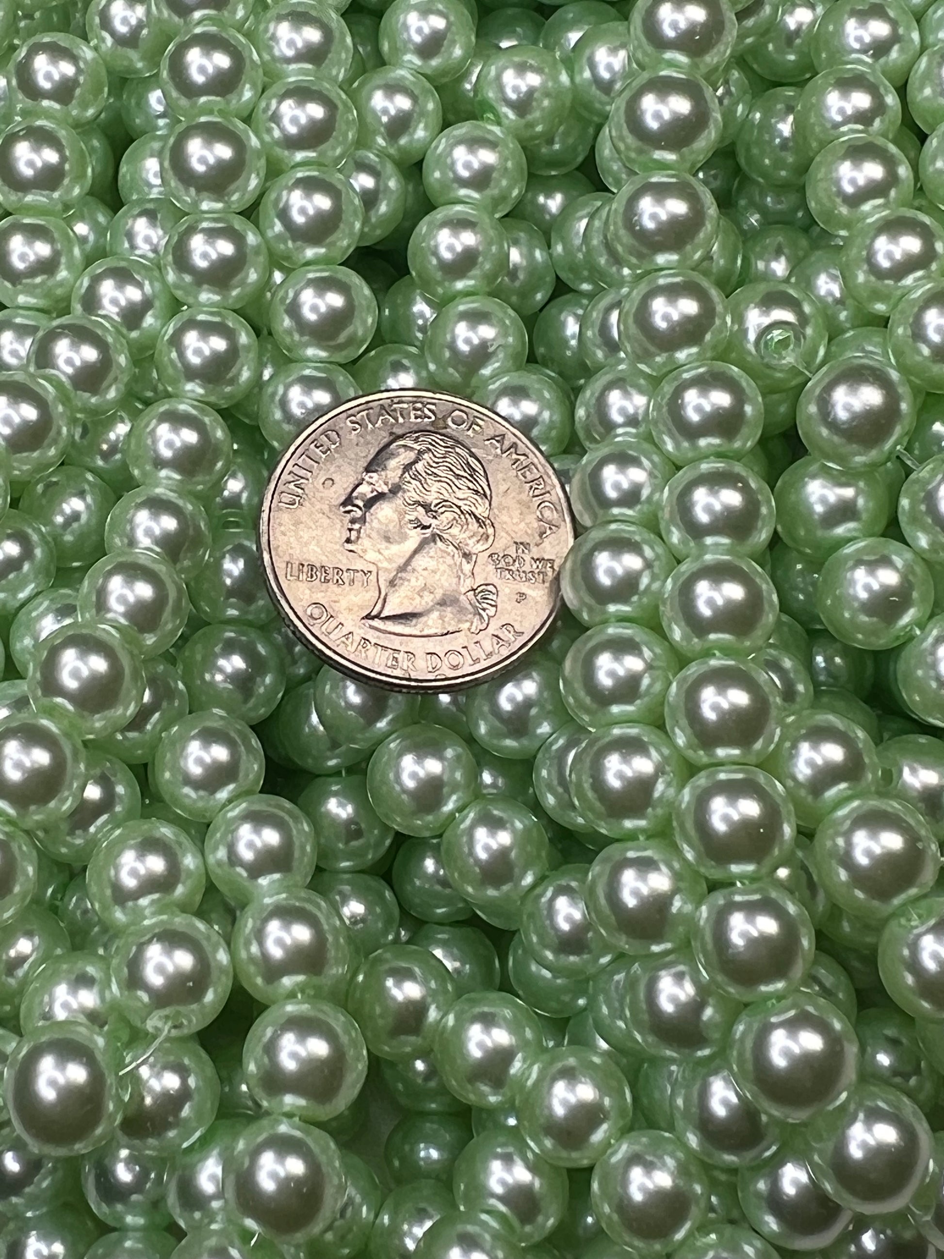 50 8mm Glass Pearl Beads Lime Green