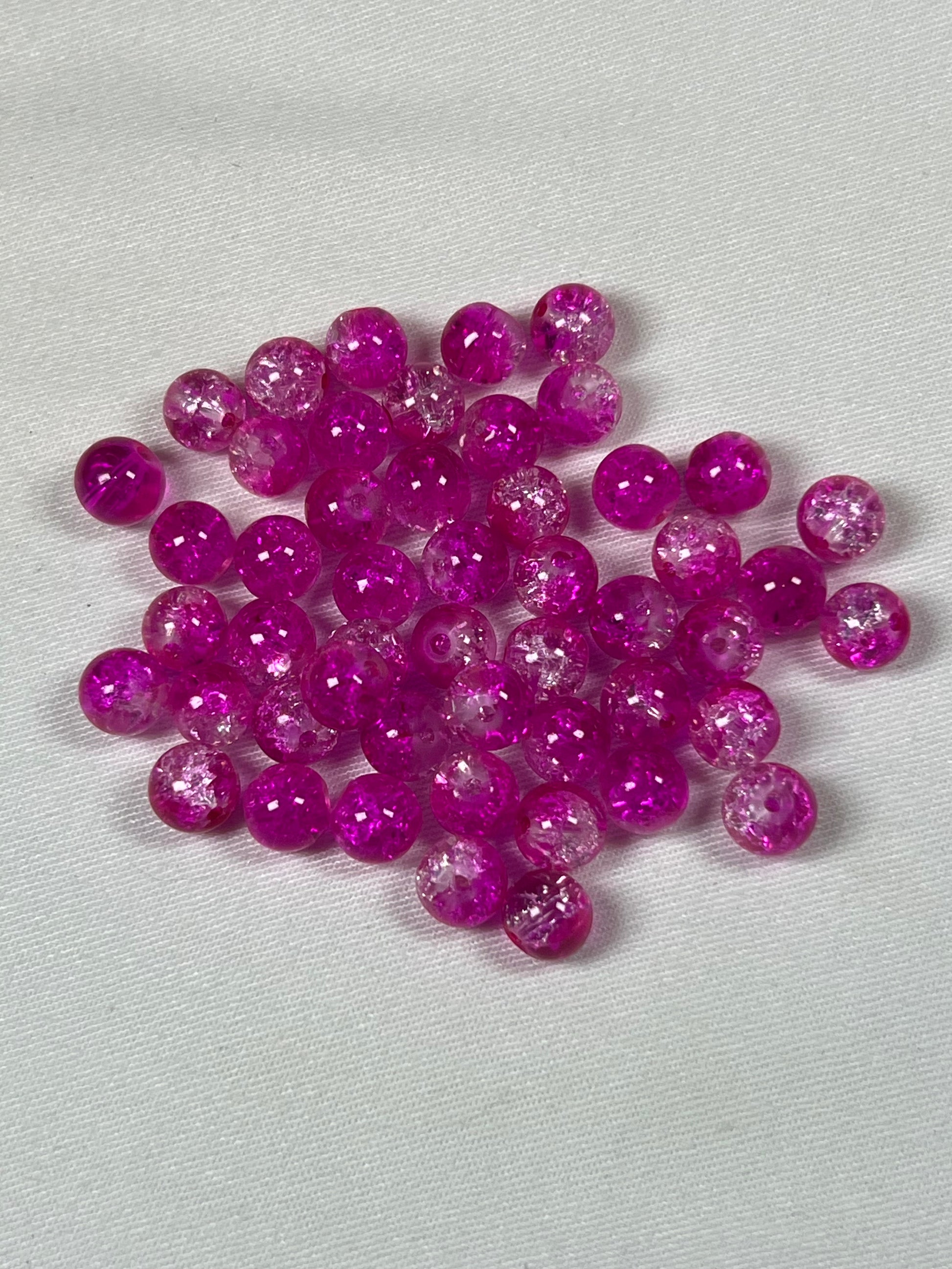 50 8mm Two-Tone Crackle Glass Beads Magenta