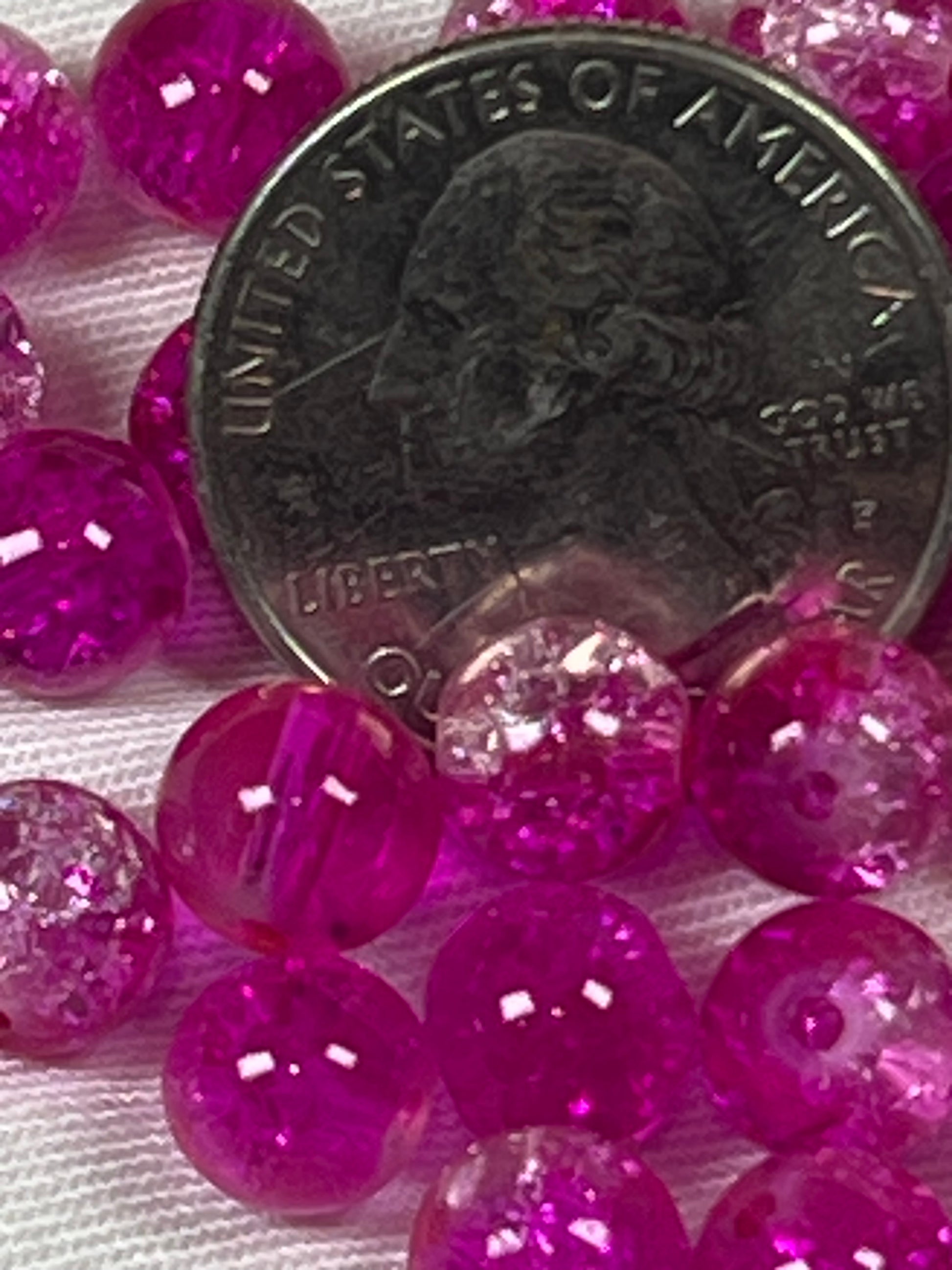 50 8mm Two-Tone Crackle Glass Beads Magenta