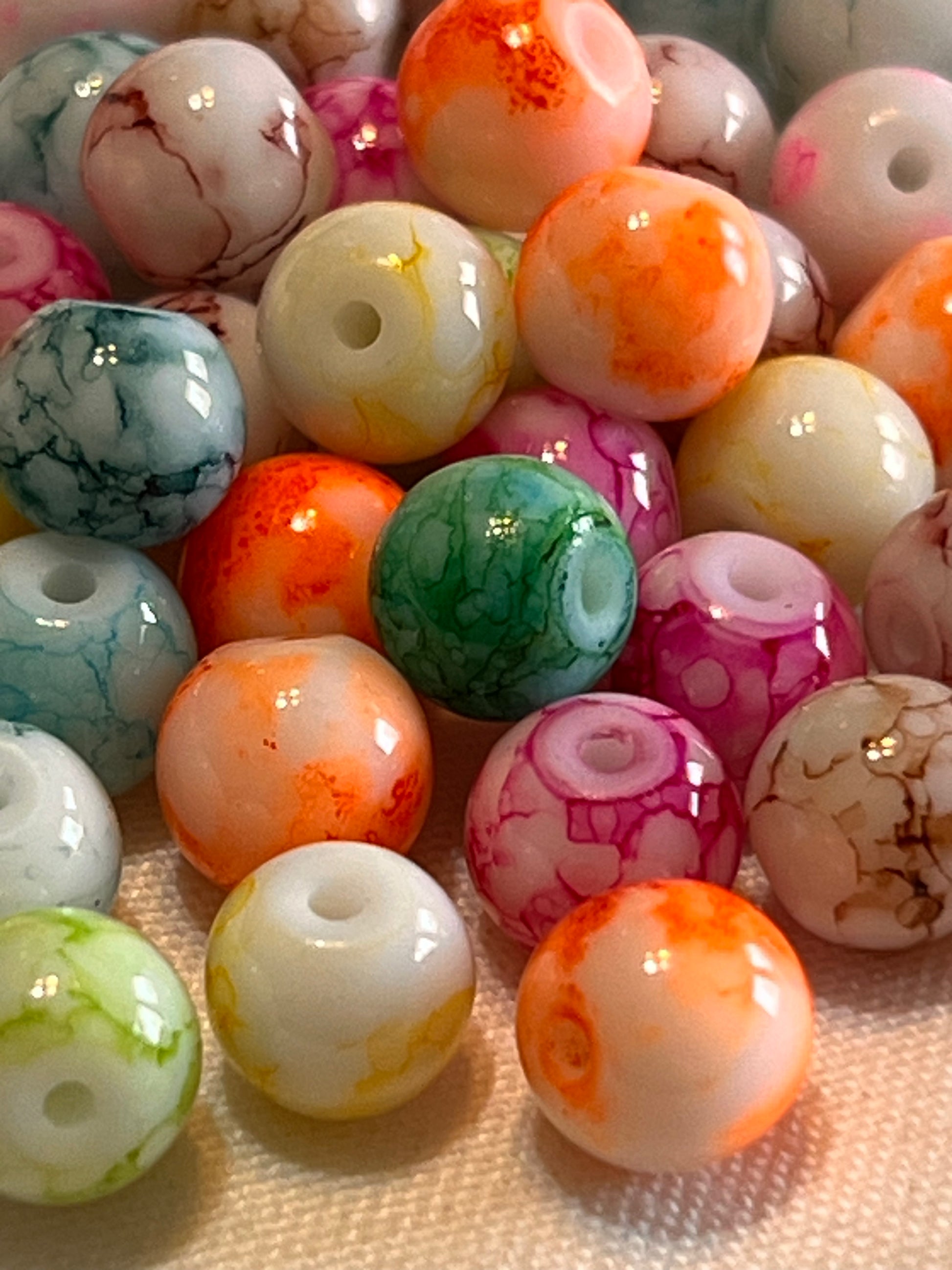 50 8mm Painted Swirl Glass Beads