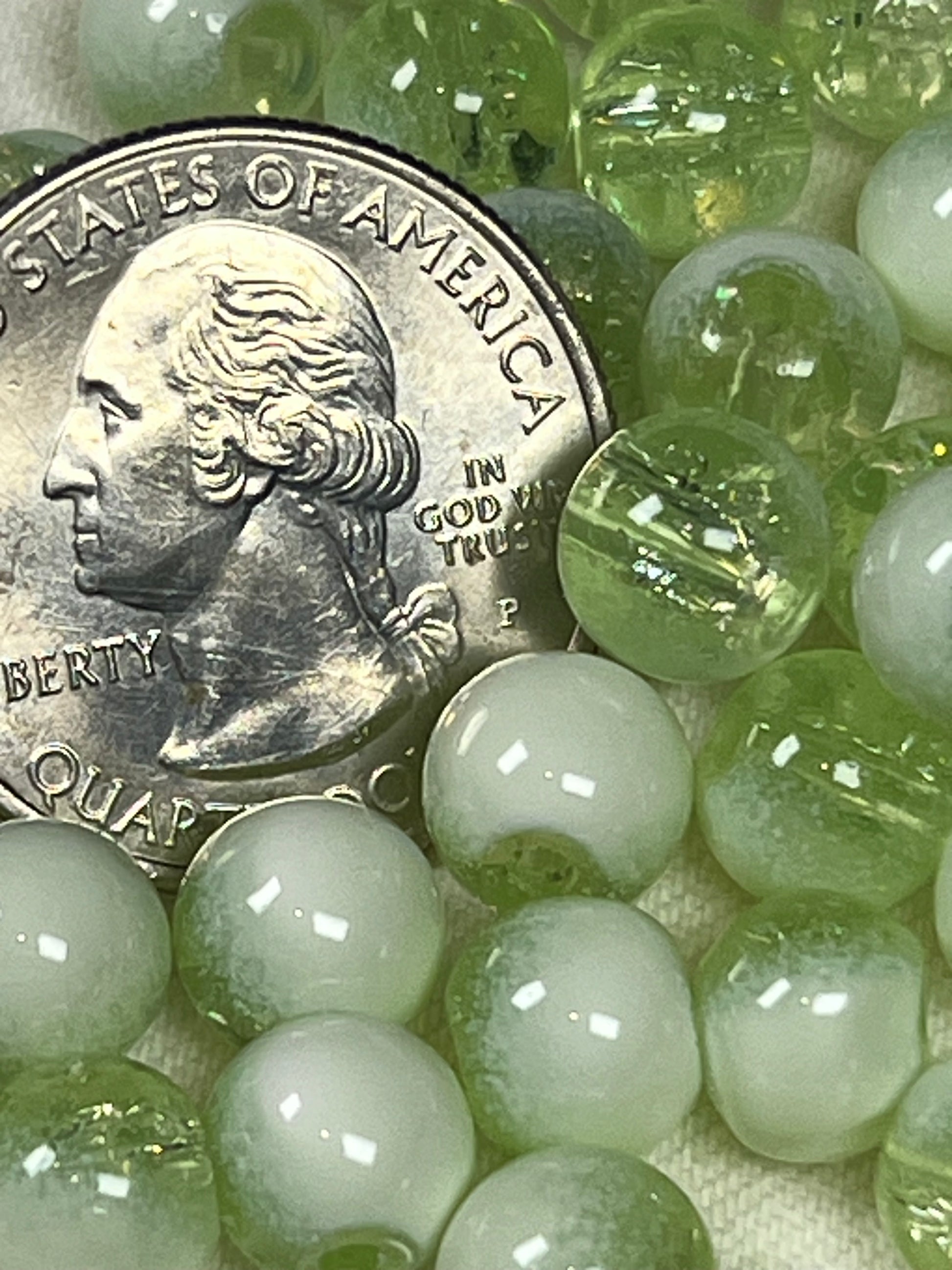 50 8mm Two-Tone Crackle Glass Beads Pale Green & White