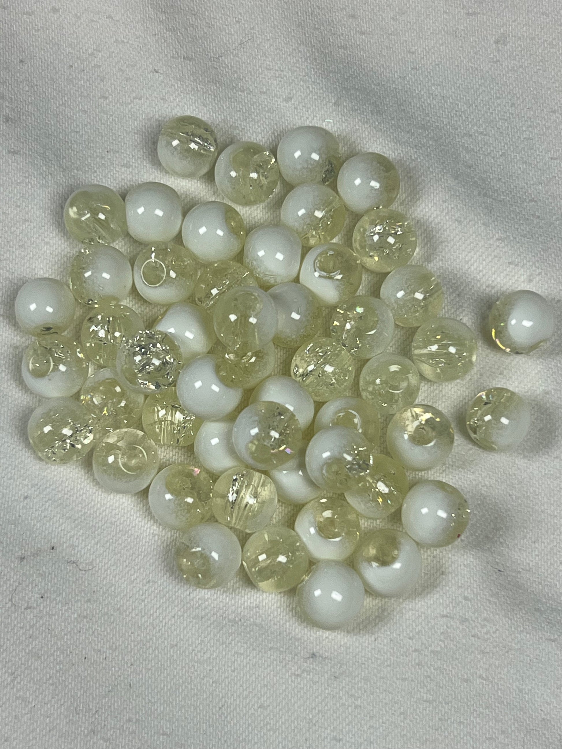 50 8mm Two-Tone Crackle Glass Beads Papaya Whip & White