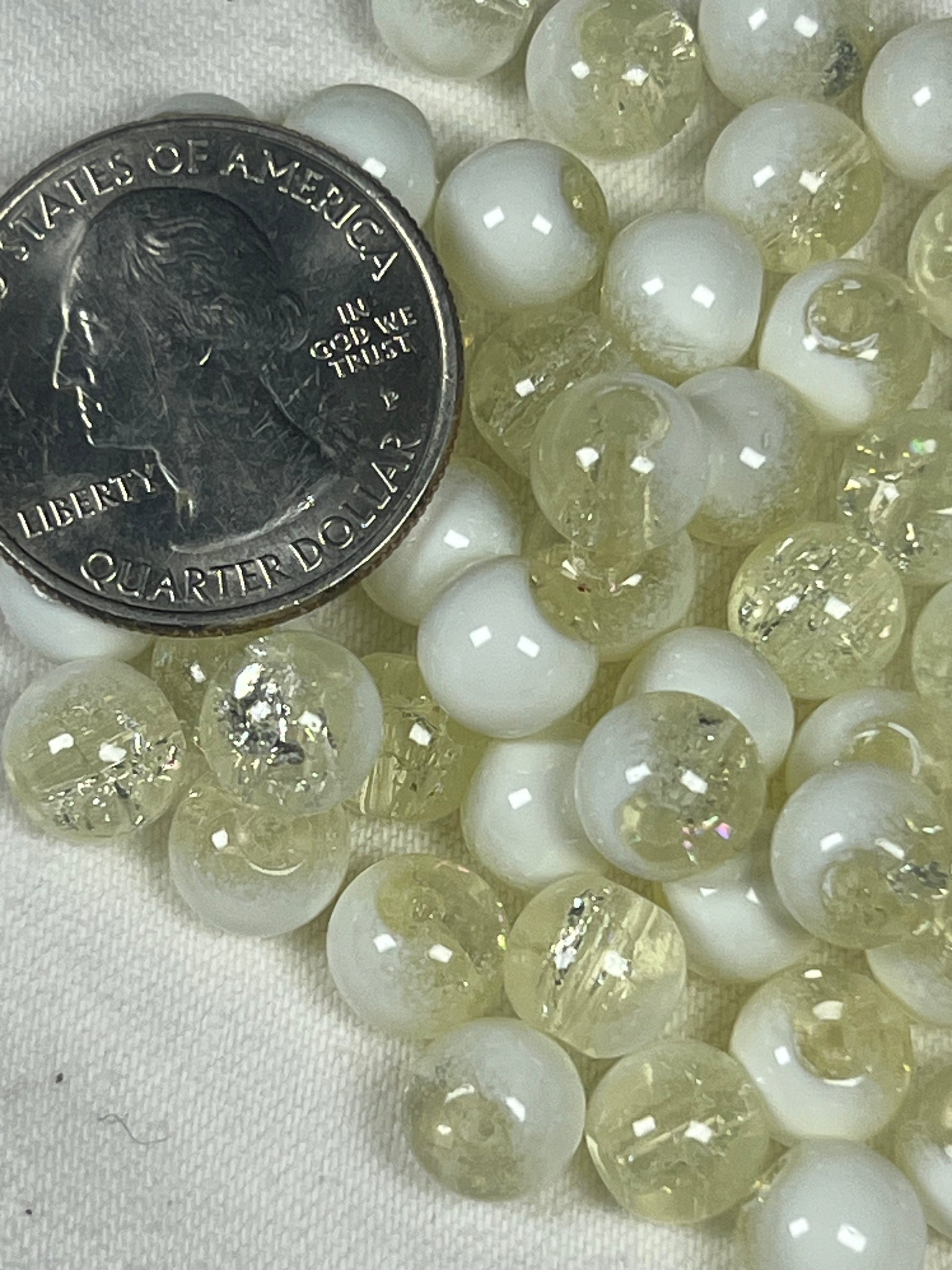 50 8mm Two-Tone Crackle Glass Beads Papaya Whip & White