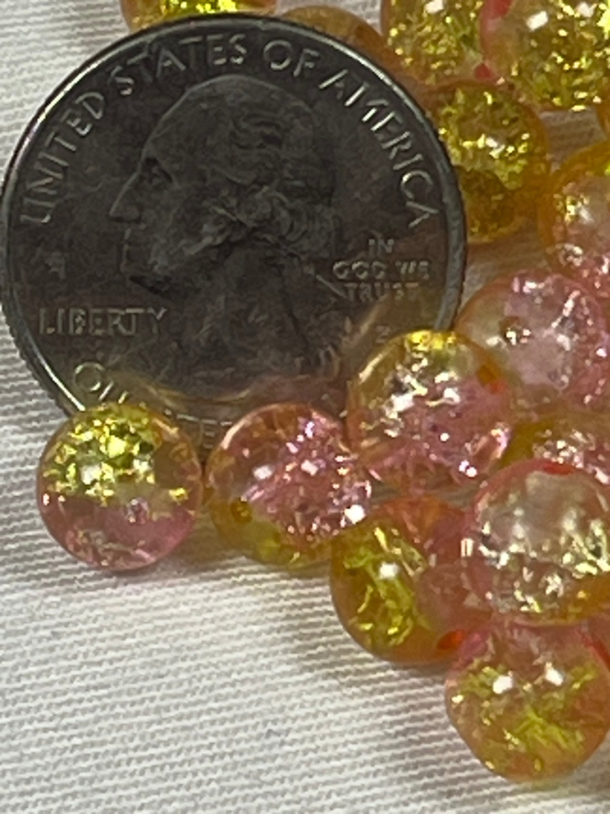 50 8mm Two-Tone Crackle Glass Beads Pink Lemonade