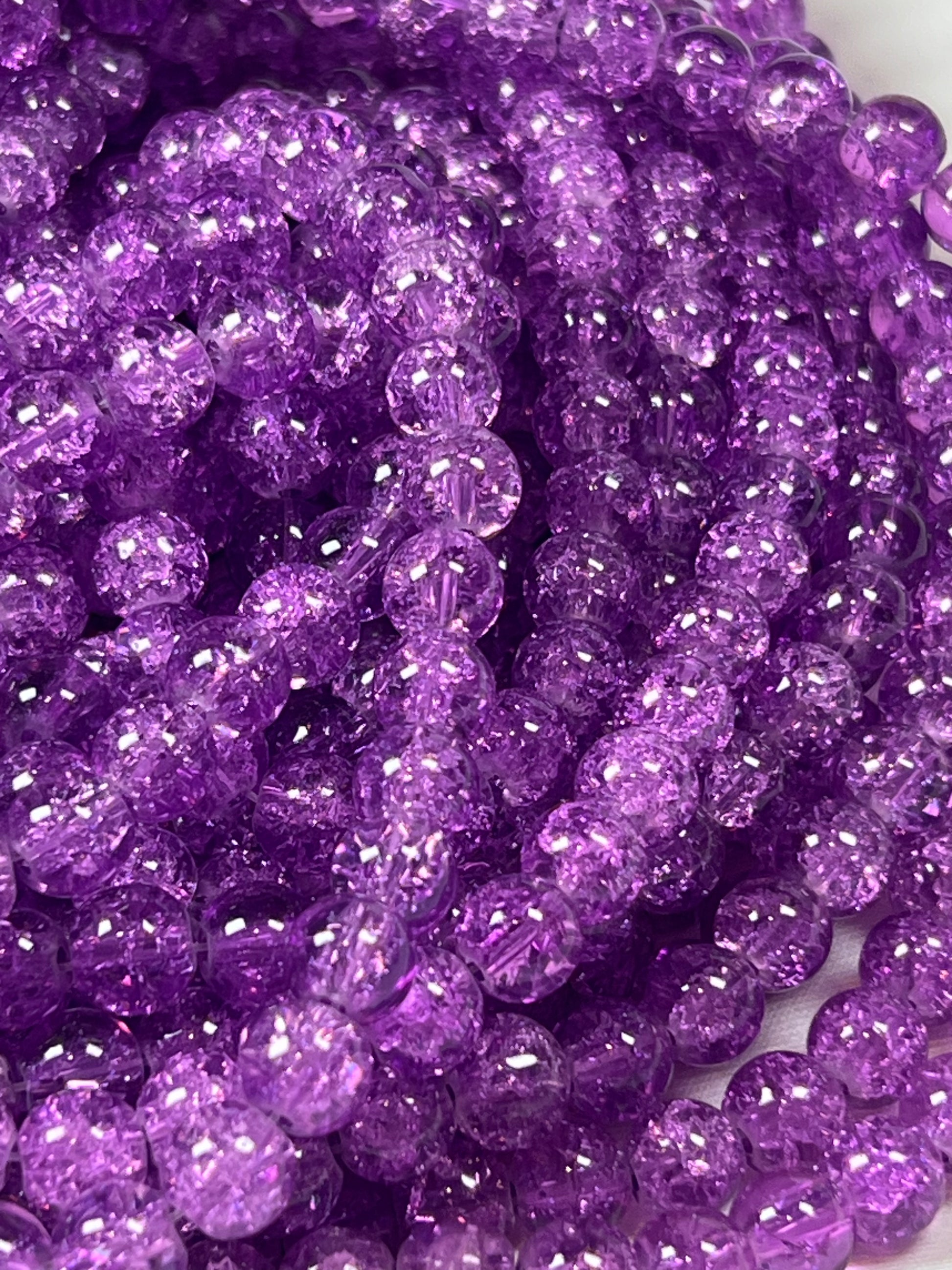 50 8mm Crackle Glass Beads Purple