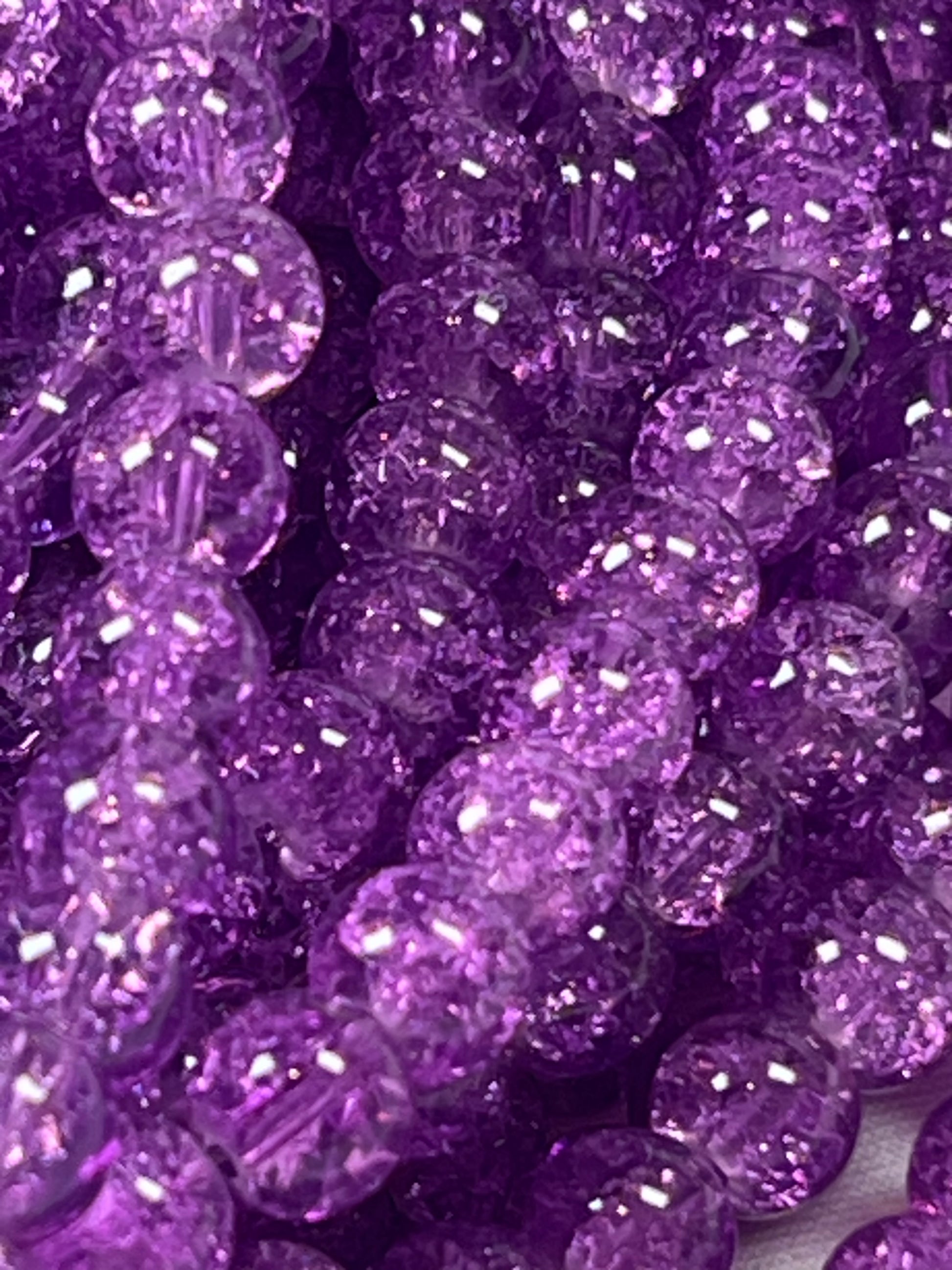 50 8mm Crackle Glass Beads Purple