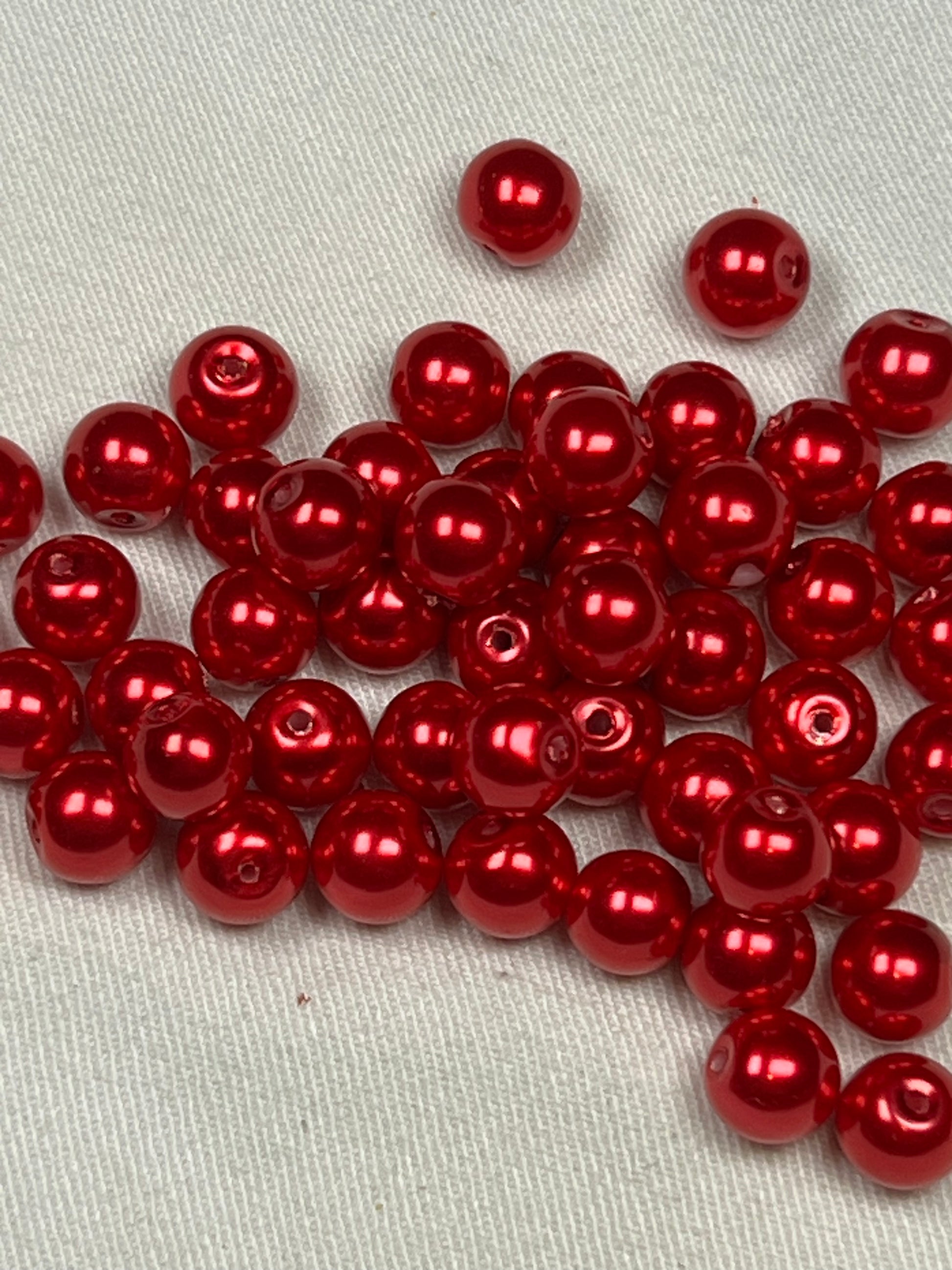 50 8mm Glass Pearl Beads Red