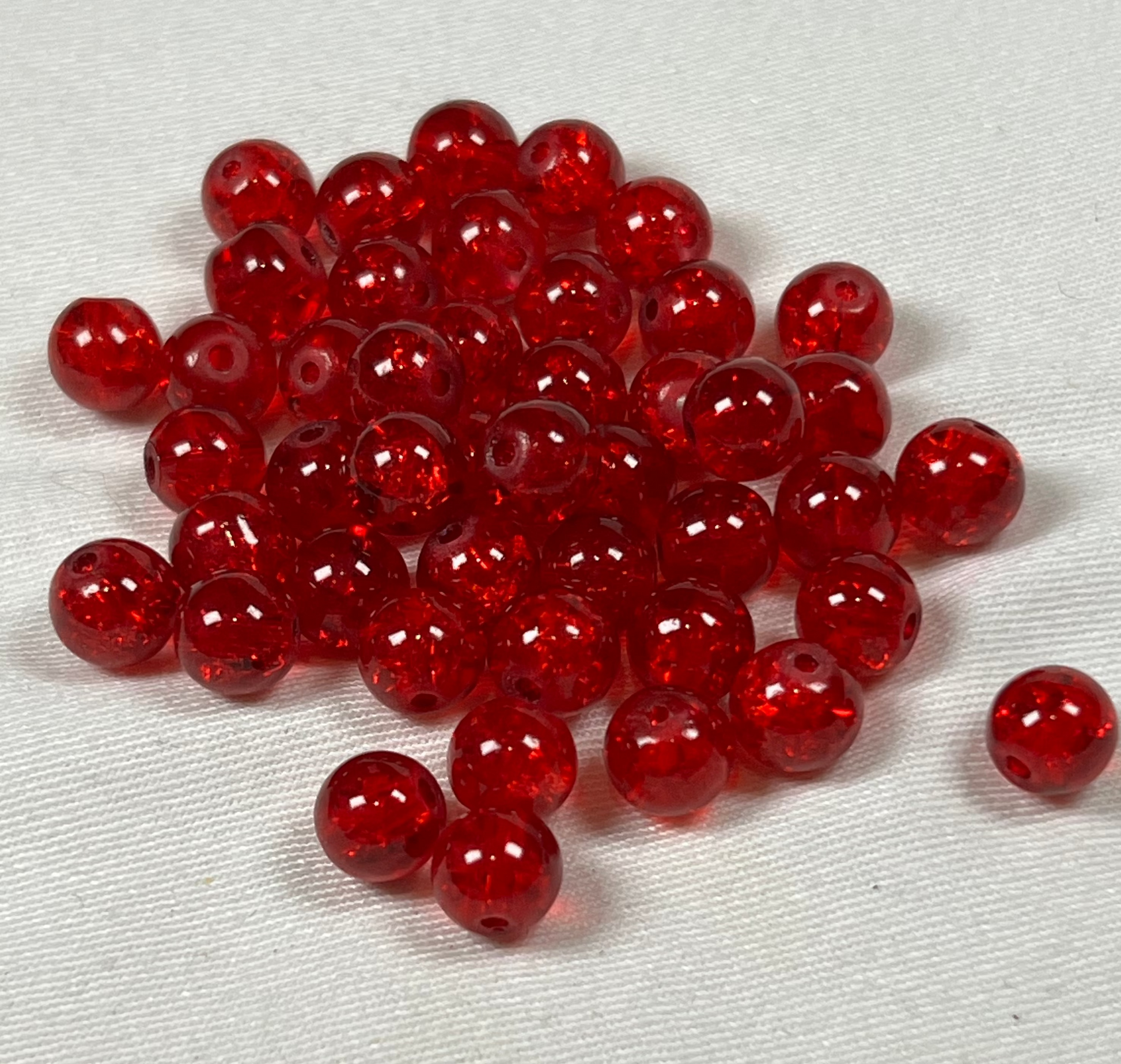 50 8mm Crackle Glass Beads Red