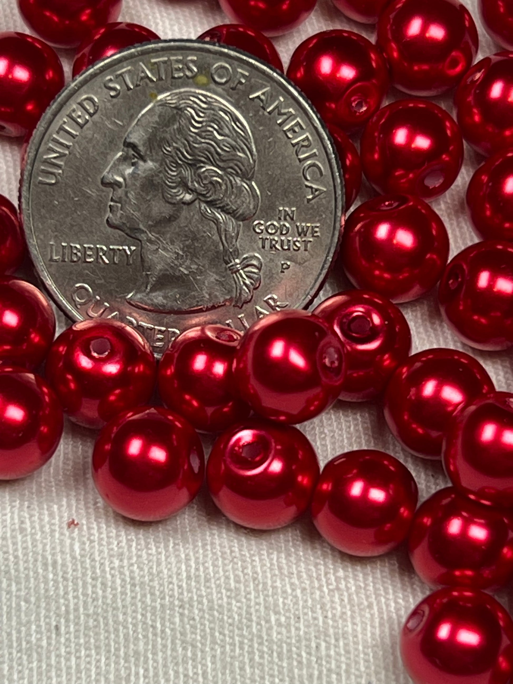 50 8mm Glass Pearl Beads Red
