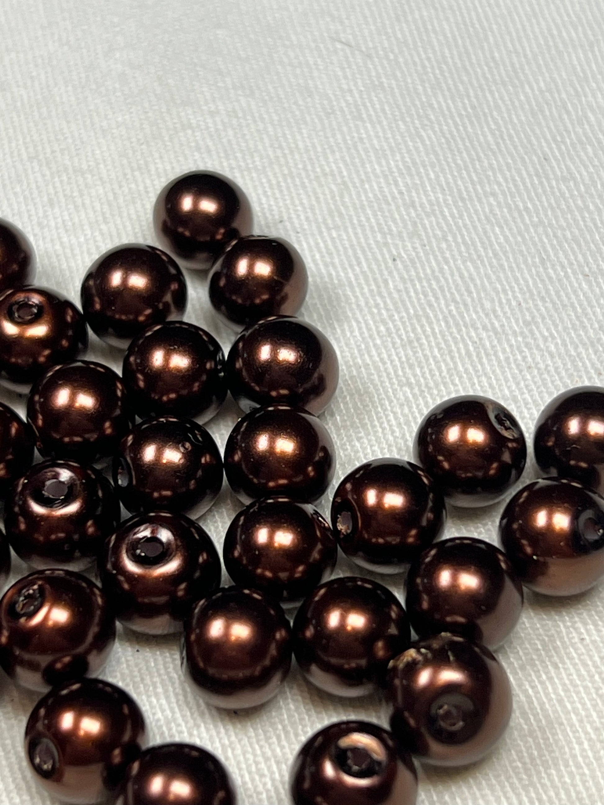 50 8mm Glass Pearl Beads Saddle Brown