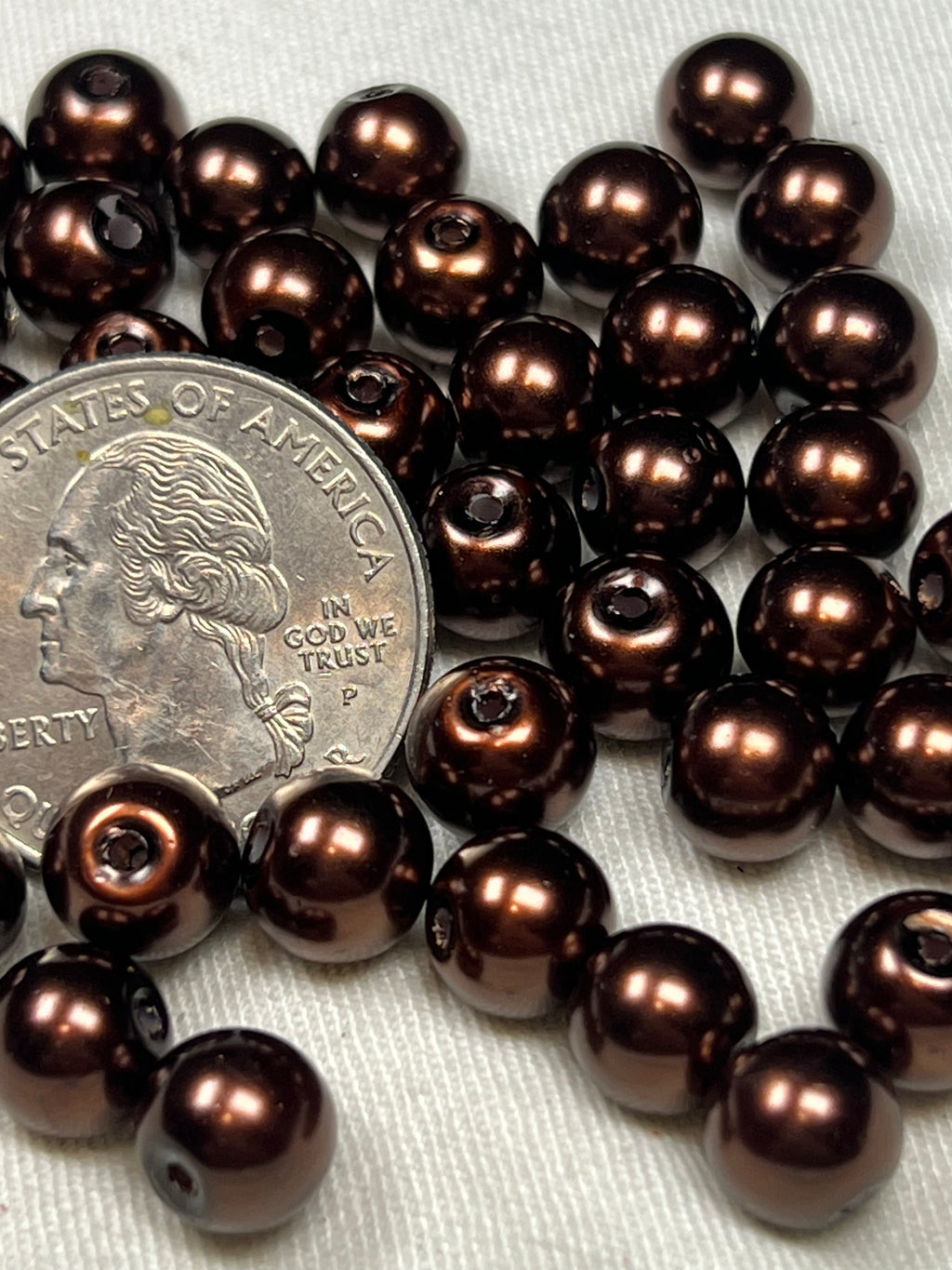 50 8mm Glass Pearl Beads Saddle Brown