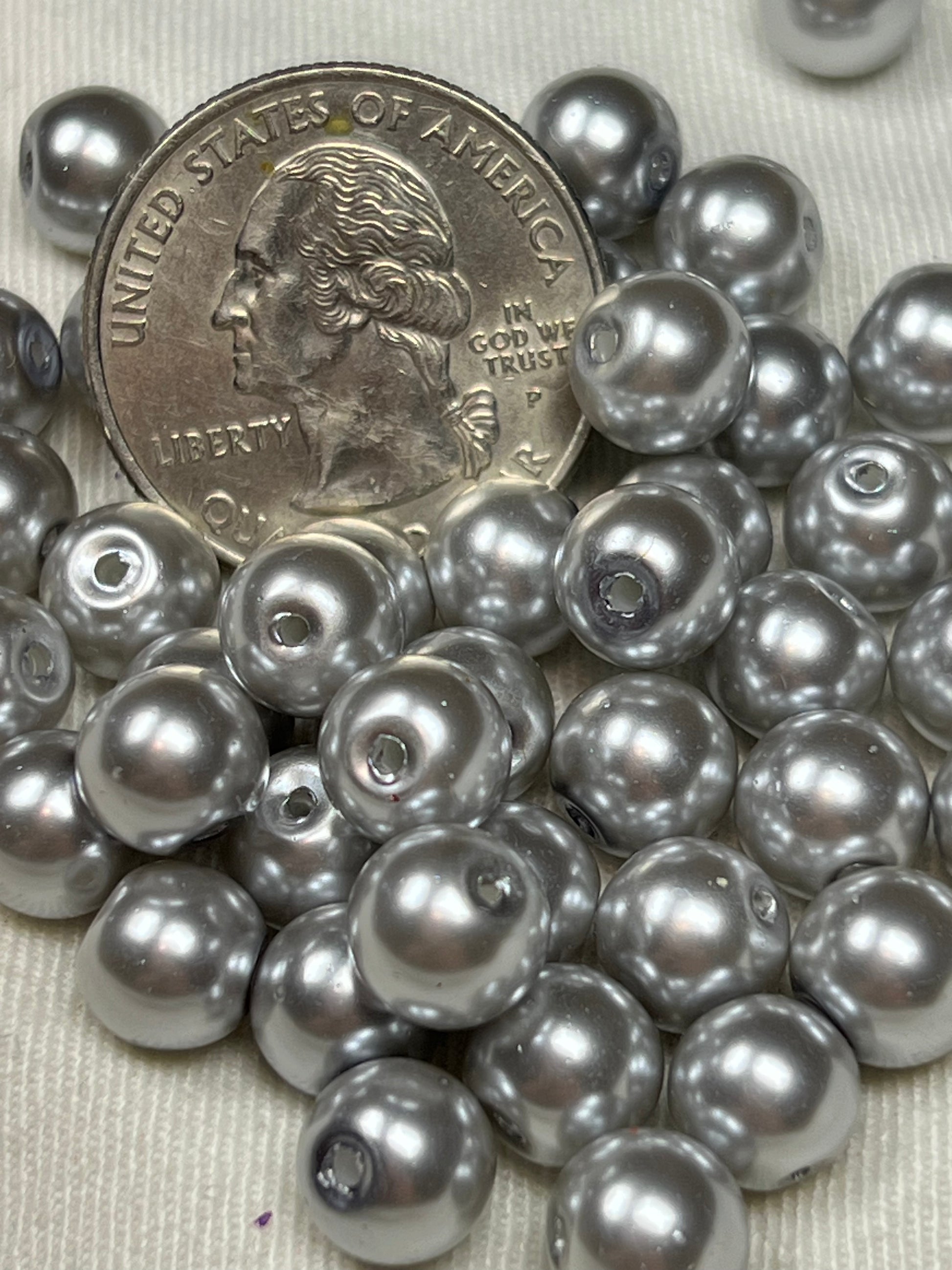 50 8mm Glass Pearl Beads Silver