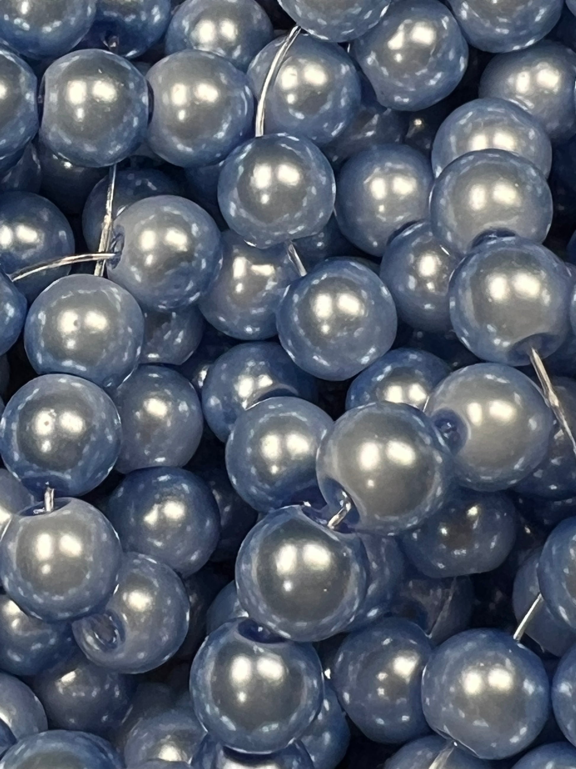 50 8mm Glass Pearl Beads Sky Blue