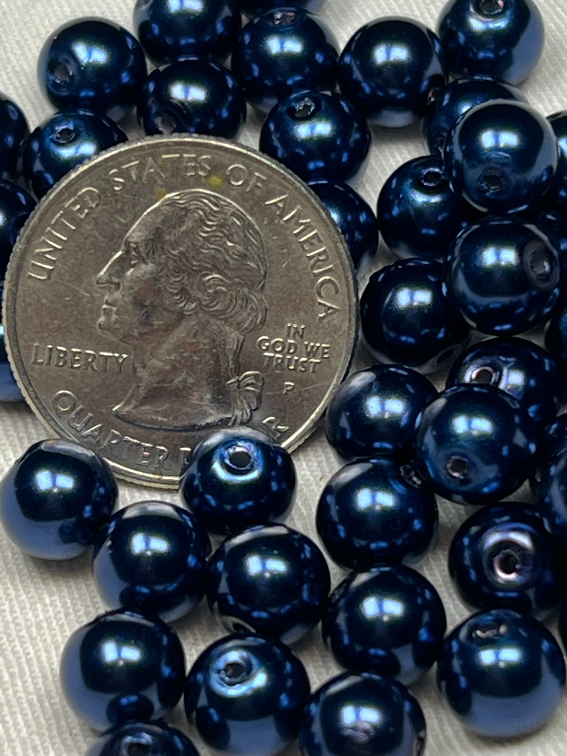 50 8mm Glass Pearl Beads Steel Blue