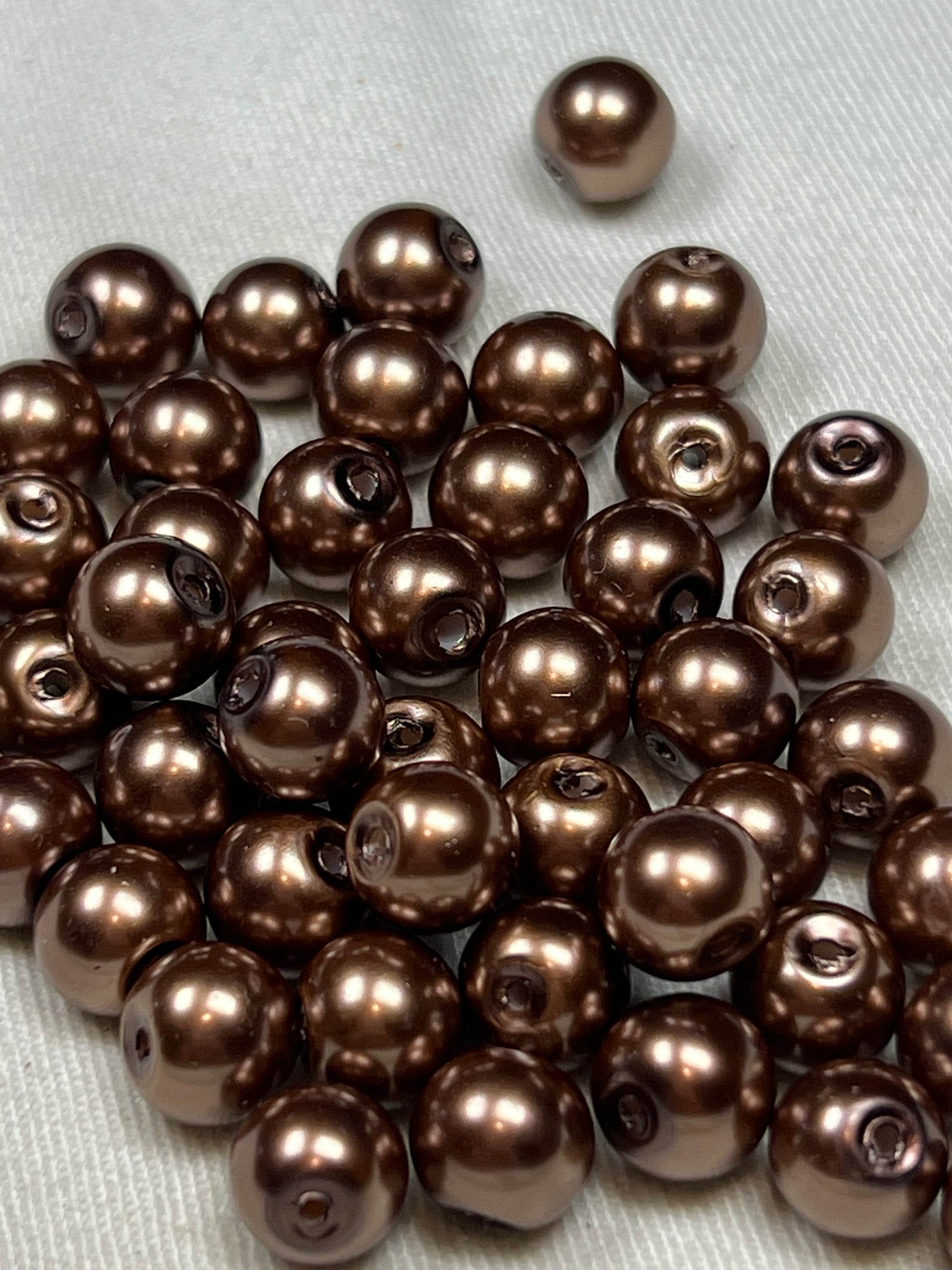 50 8mm Glass Pearl Beads Tan