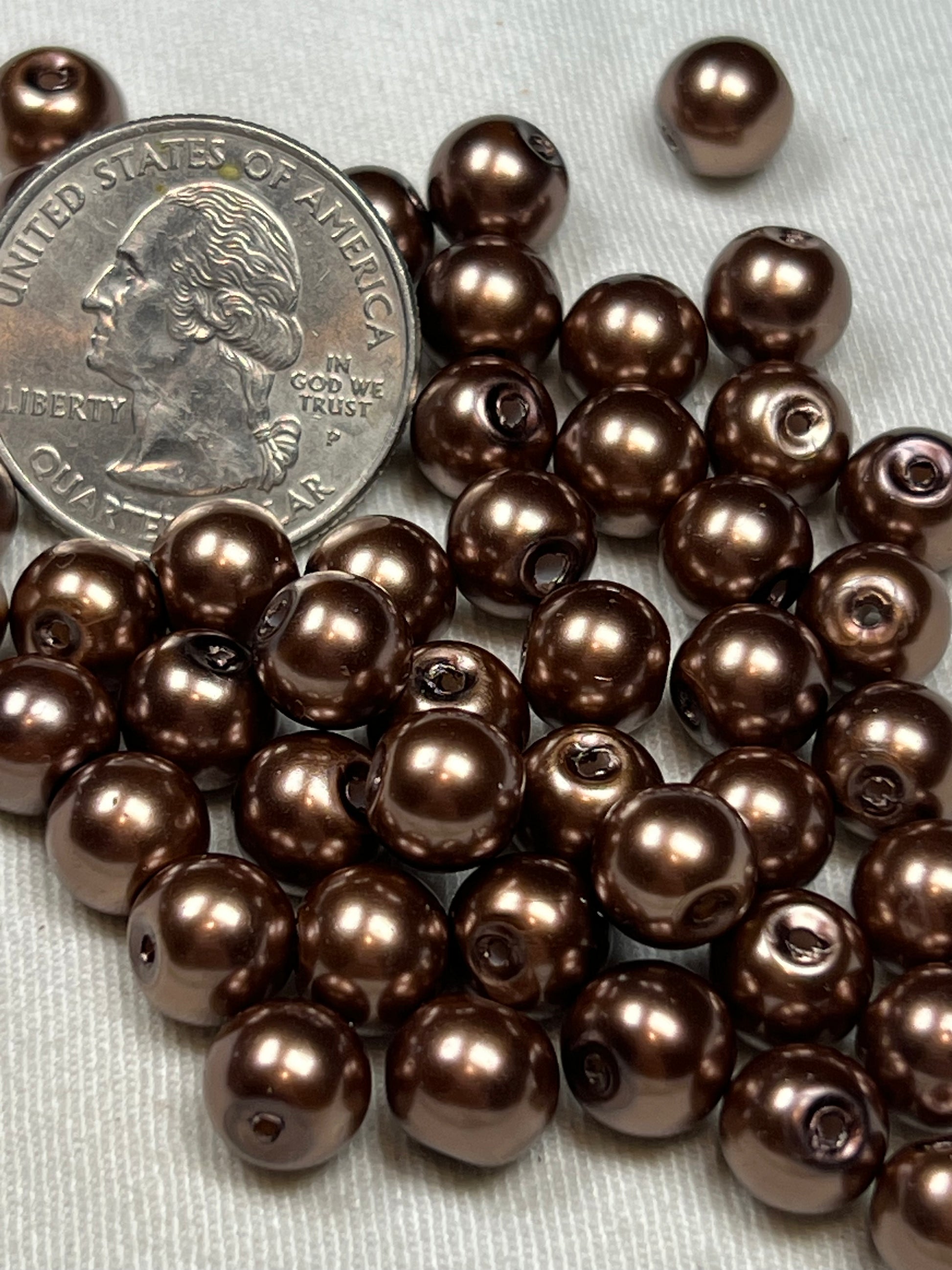 50 8mm Glass Pearl Beads Tan